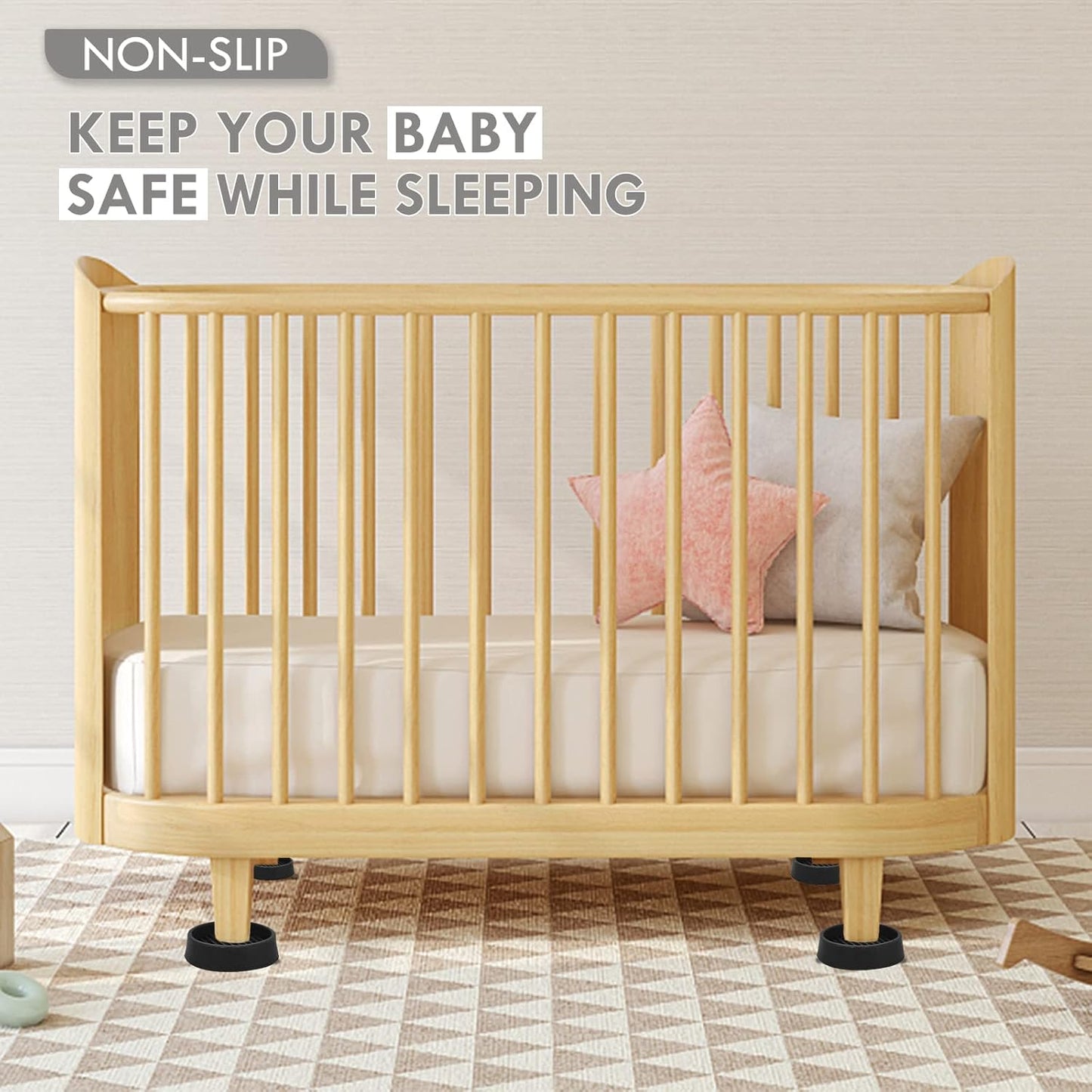 4X4 Round Rubber Caster Cups, Non Slip Furniture Pads, Anti-Slip Gripper, Anti Skid Furniture Feet, Anti Slide Floor Protector for Bed Couch Table Chair Stoppers (Black, 8 Pack)