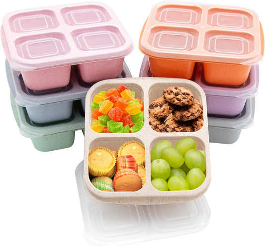7 Pack Bento Lunch Box ，4 Compartment Snack Containers，Divided Meal Prep Lunch Containers, Kids/Toddle/Adults,Food Storage for School, Work and Travel