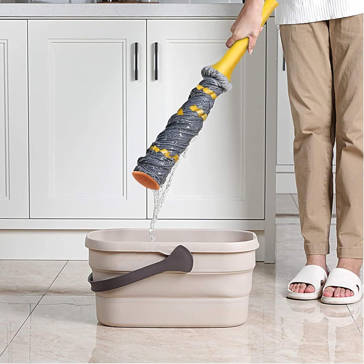 Self Wringing Twist Mop, Wet Mop for Floor Cleaning with 57 " Long Handle, Heavy Duty Floor Mop for Hardwood Vinyl Tile Marble Laminate Home Office Kitchen, Gray