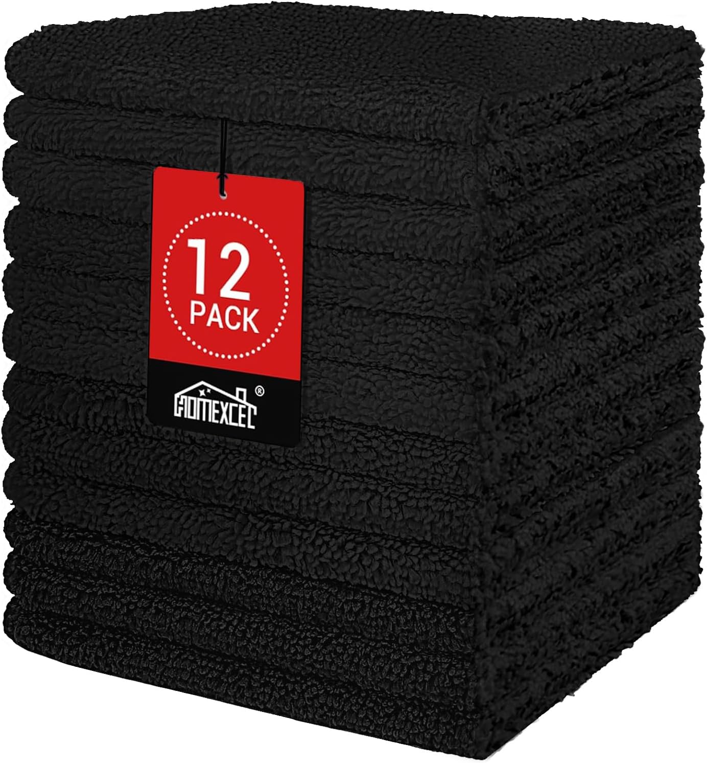 HOMEXCEL Black Washcloths 12 Pack, Highly Absorbent and Soft Microfiber Face Towel, Makeup Remover Towels, Multi-Purpose Wash Cloths for Bathroom, Hotel, Spa, Gym, and Kitchen, 12x12 Inch
