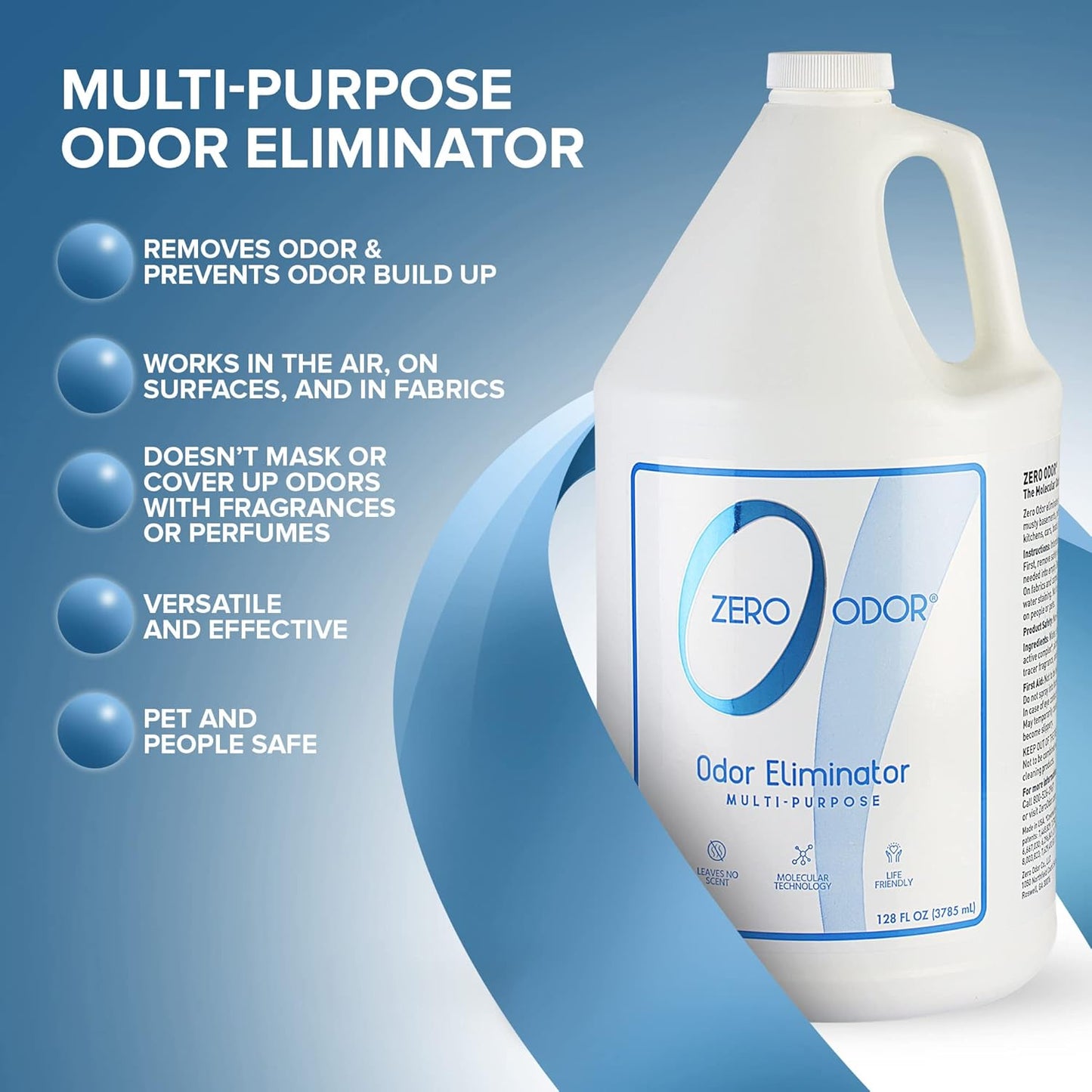 Zero Odor - Multi-Purpose Strong Odor Eliminator for Home, Office, Car, Bathroom, Hotel, Room Deodorizer, and Odor Neutralizer, 128oz Refill