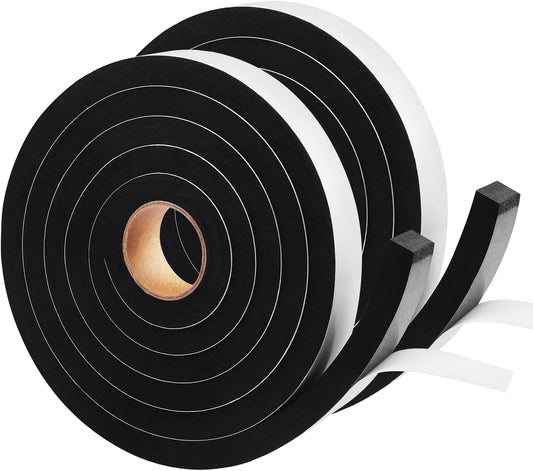 Seal Foam Tape, 2 Rolls 1/2 Inch W x 1/2 Inch T Weather Stripping for Door and Window,High Density Single Sided Closed Cell Door Insulation Weather Strip, 2 Rolls Total 13FT Black