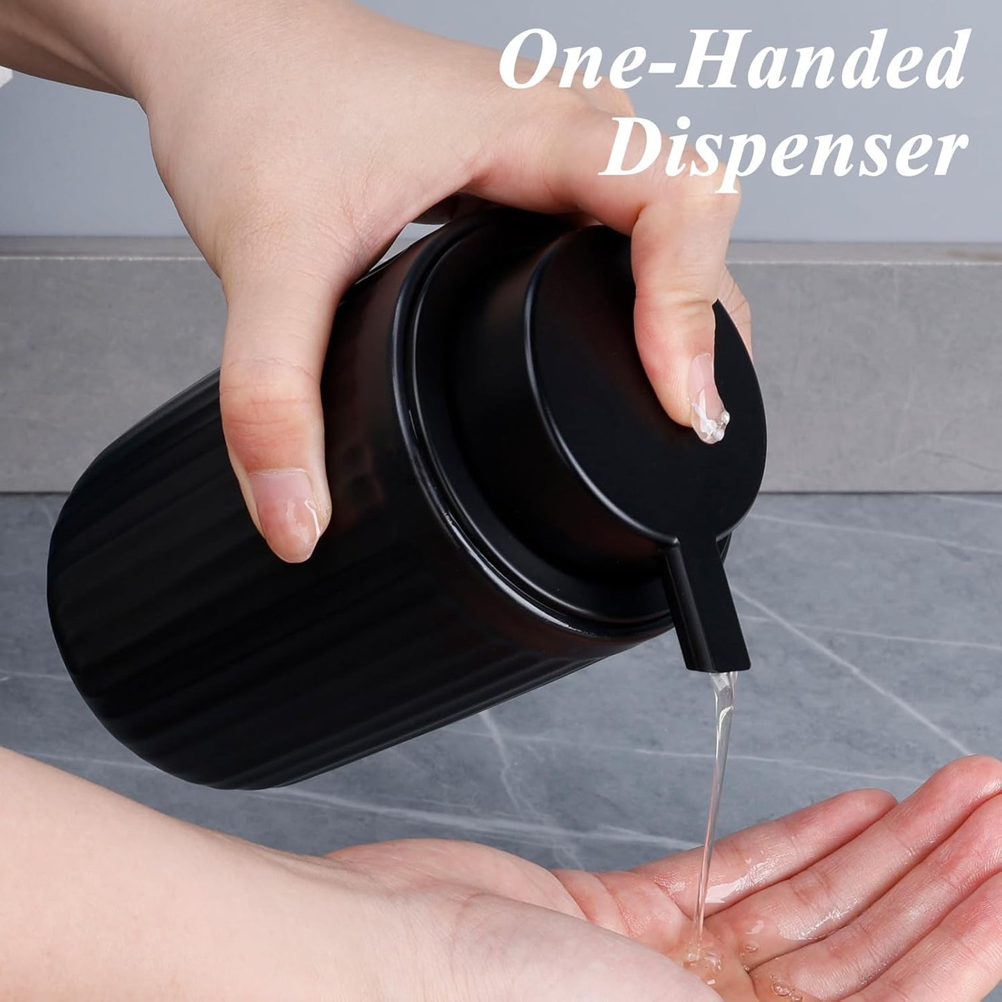 BosilunLife Dish Hand Soap Dispenser - Black Liquid Pump Soap Dispenser for Bathroom Decro 12oz Ceramic Kitchen Dish Dispenser with Rust-Proof Liquid Pump Modern Refillable Lotion Bottles