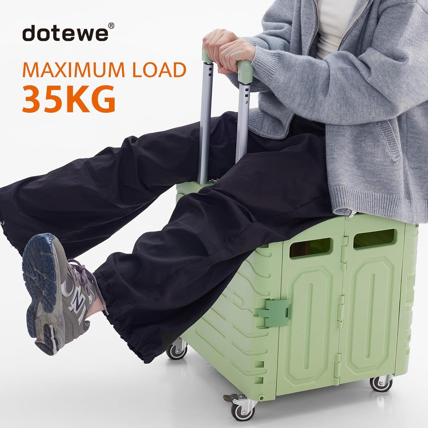 Folding Utility Cart Portable Rolling Crate Handcart Foldable Shopping Trolley Collapsible, with Lid, on Wheels, for Grocery, Garden, Office, Storage, Teacher, Tool (Green)