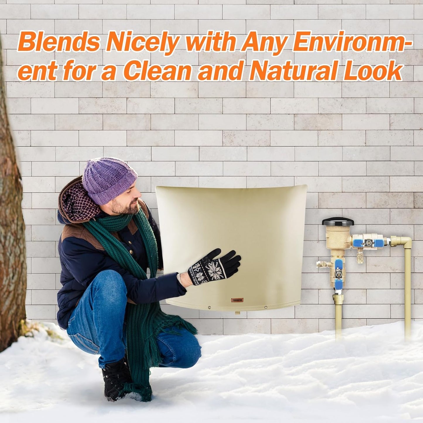 TOHONFOO Backflow Preventer Pipe Insulation Cover (5°F) - Irrigation Sprinkler Valve Insulated Pouch - Water Well Pump Cover - Sturdy 5 Layers for Winter Freeze Protection, 34" W x 24" H, Beige