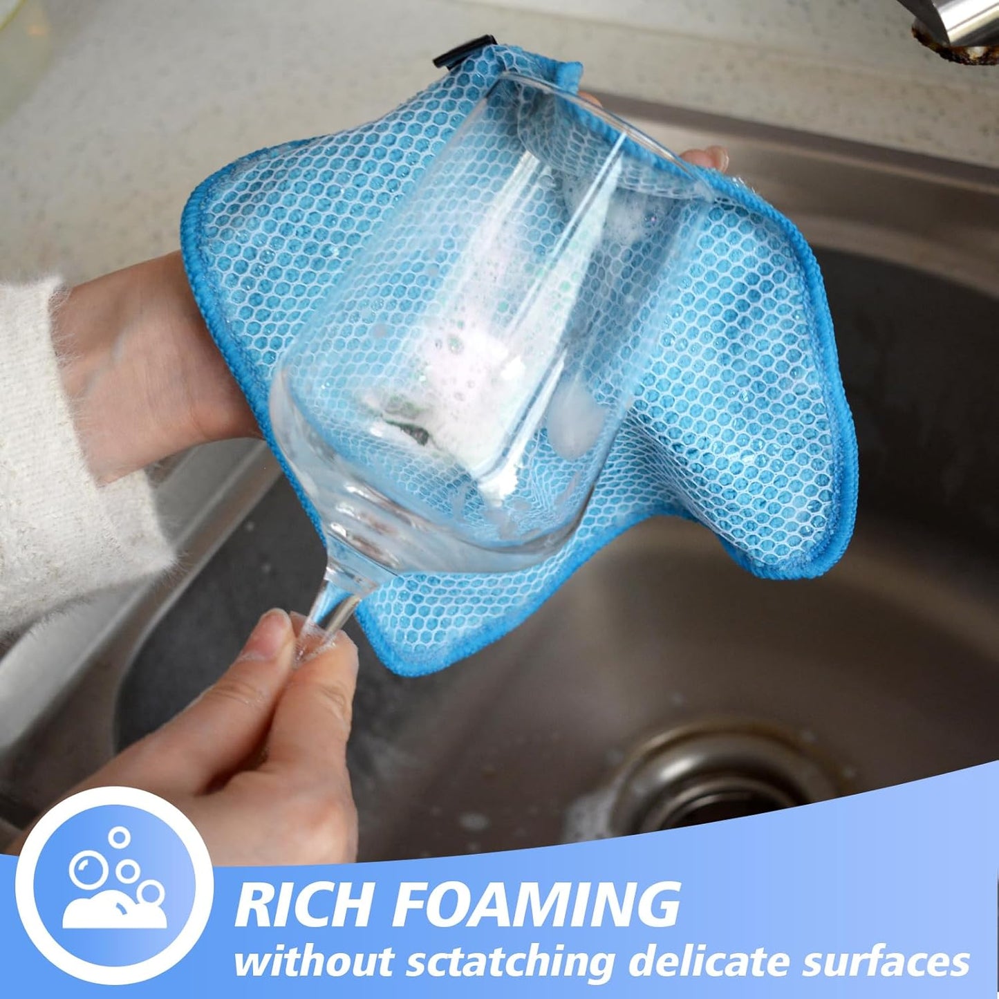 KinHwa Kitchen Washcloths for Dishes Absorbent Microfiber Dish Cloths Quick Dry Dish Rags with Poly Scour Scrub Side Ideal for Kitchen Cleaning (Blue, 7inchx7inch 9 Pack)