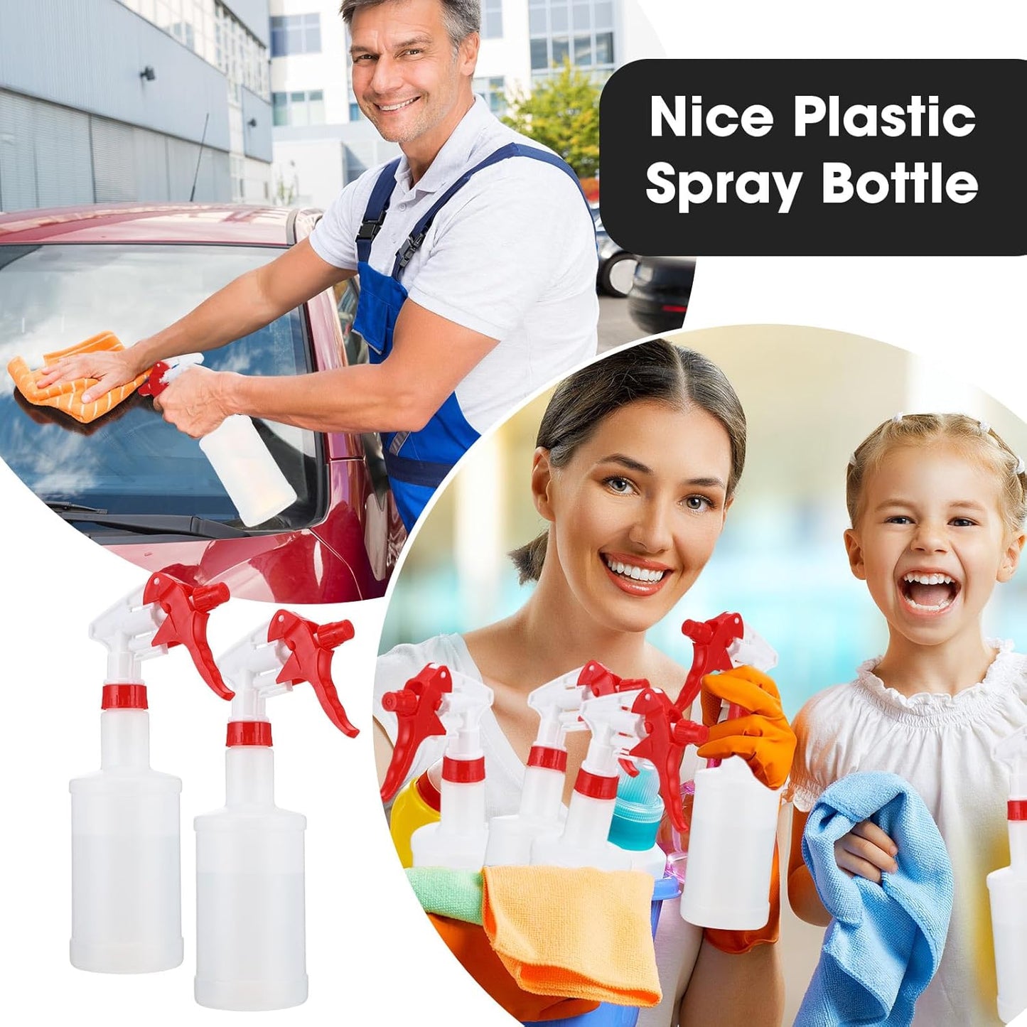 Eccliy 12 Pcs 16 Oz Plastic Spray Bottle, Adjustable Empty Reusable Sprayer for Cleaning, Planting, Water, Bathroom and Kitchen, BBQ, Commercial and Residential(Red & White,Measurement)