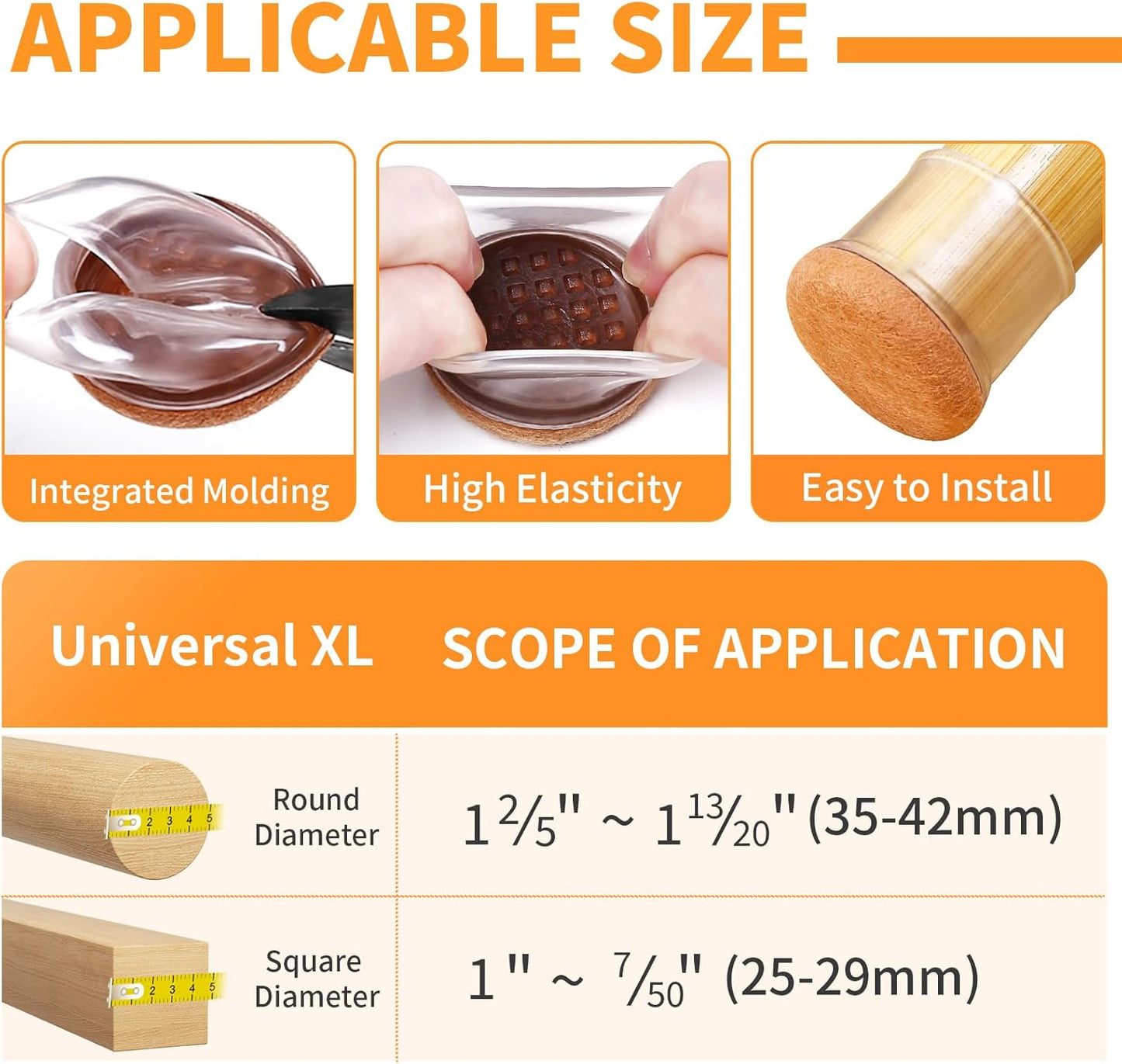 Ezprotekt 24 Pcs Extra Large Chair Leg Protectors with Felt, Round Chair Leg Caps, Floor Protectors for Chairs, Felt Furniture Pads Covers, Bar Stools Leg Protectors Cups (XL Fit: 1.4"-1.65", Clear)