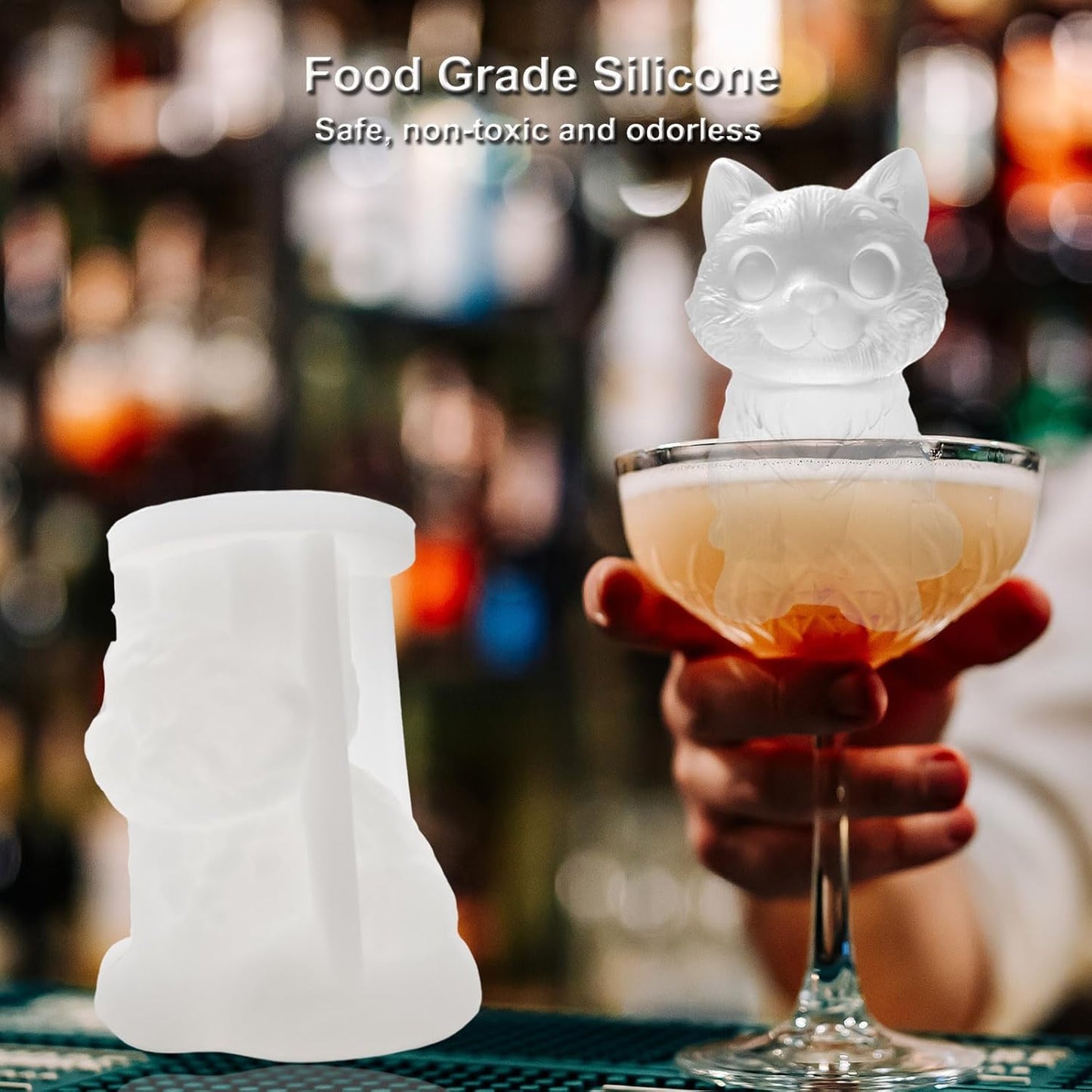 3D Cat Ice Cube Silicone Molds Tray for Whiskey, Cocktail, Drink Decor, Bar; Rich Details. Cute Kitty Gifts for Women Kids Girls Boys, Fun Animal Shape Soap Epoxy Resign Mold; 2 Pack