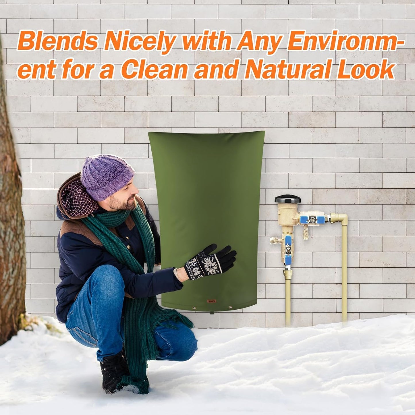 TOHONFOO Backflow Preventer Pipe Insulation Cover (5°F) - Irrigation Sprinkler Valve Insulated Pouch - Water Well Pump Cover - Sturdy 5 Layers for Winter Freeze Protection, 22" W x 34" H, Green