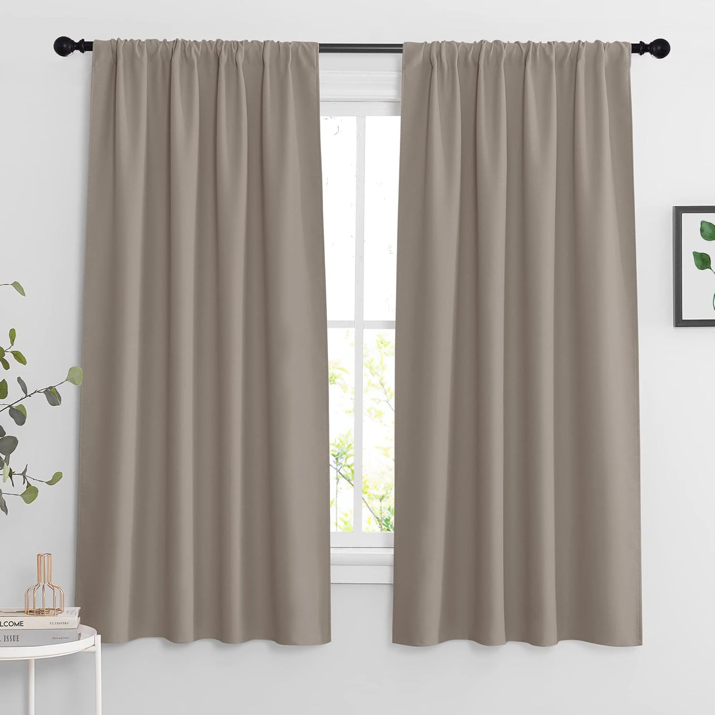 RYB HOME Room Darkening Curtains for Bedroom, Thick Durable Privacy Window Shades, Rod Pocket Thermal Insulated Backdrop for Teenagers Bedroom Dorm, W 42 x L 63 inches, 2 Panels, Sand