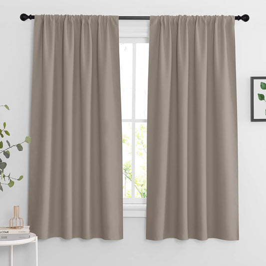 RYB HOME Room Darkening Curtains for Bedroom, Thick Durable Privacy Window Shades, Rod Pocket Thermal Insulated Backdrop for Teenagers Bedroom Dorm, W 42 x L 63 inches, 2 Panels, Sand