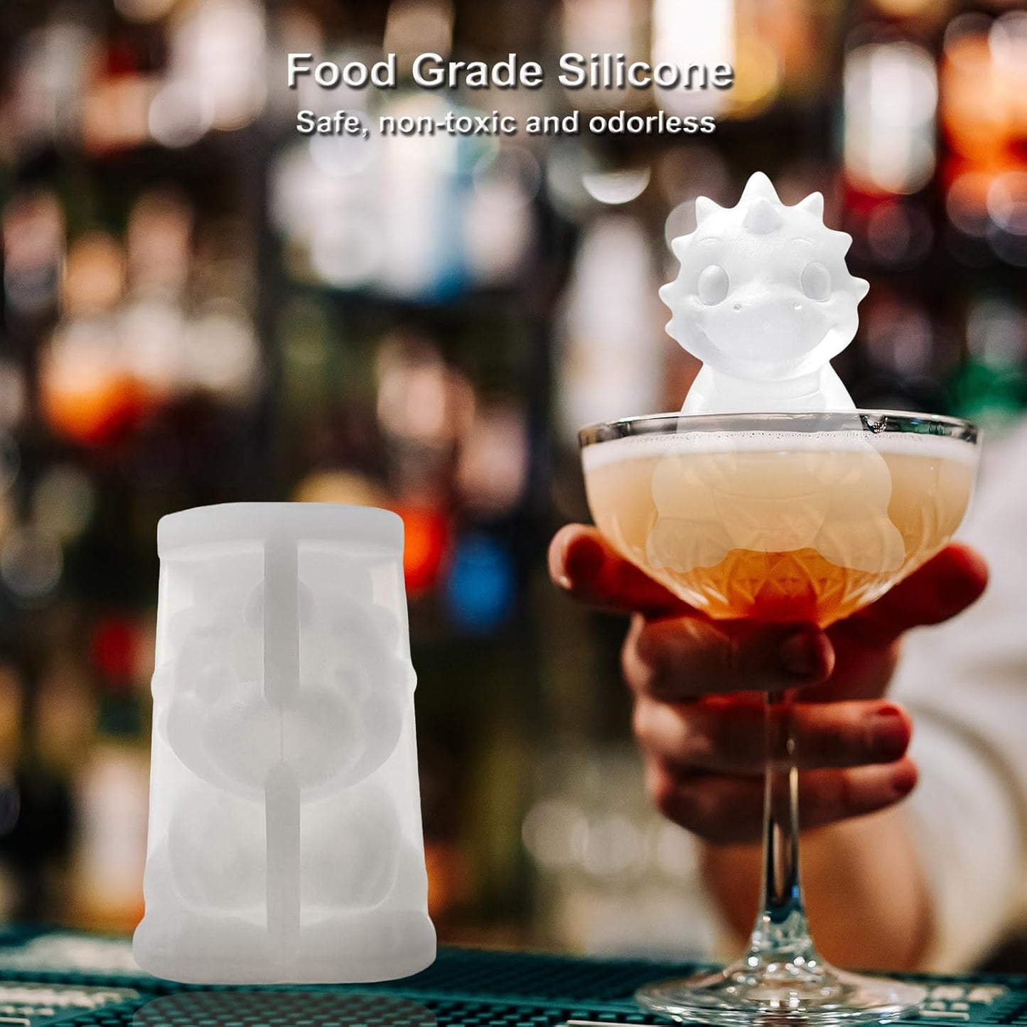 3D Dinosaur Ice Cube Silicone Molds Tray for Whiskey, Cocktail, Drink Decor, Bar; Rich Details. Cute Dragon Gifts for Women Kids Girls Boys, Fun Animal Shape Soap Epoxy Resign Mold; 2 Pack