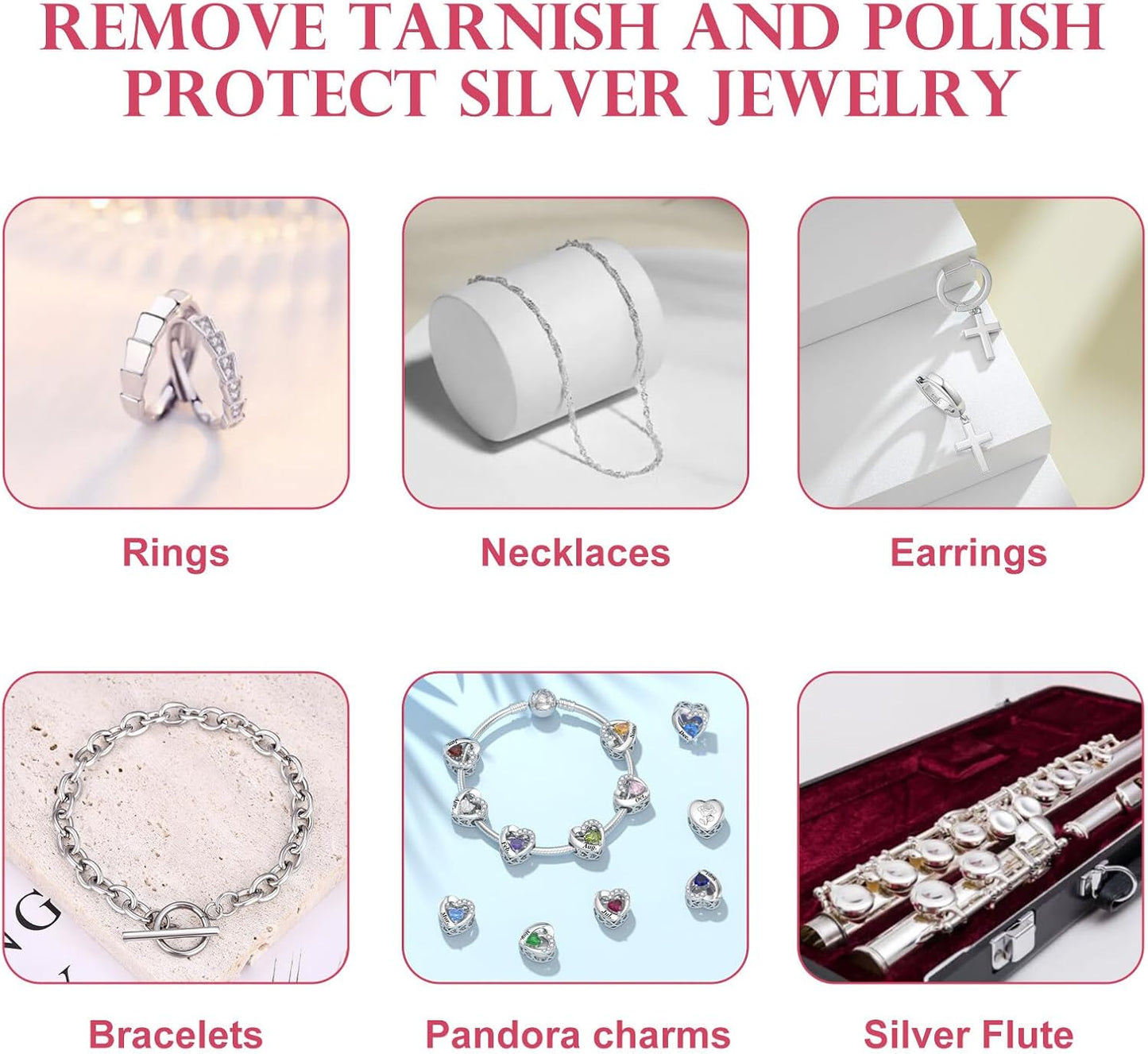 SEVENWELL 100pcs Jewelry Cleaning Cloth Pink Polishing Cloth for Sterling Silver Gold Platinum Small Silver Polish 8x8cm