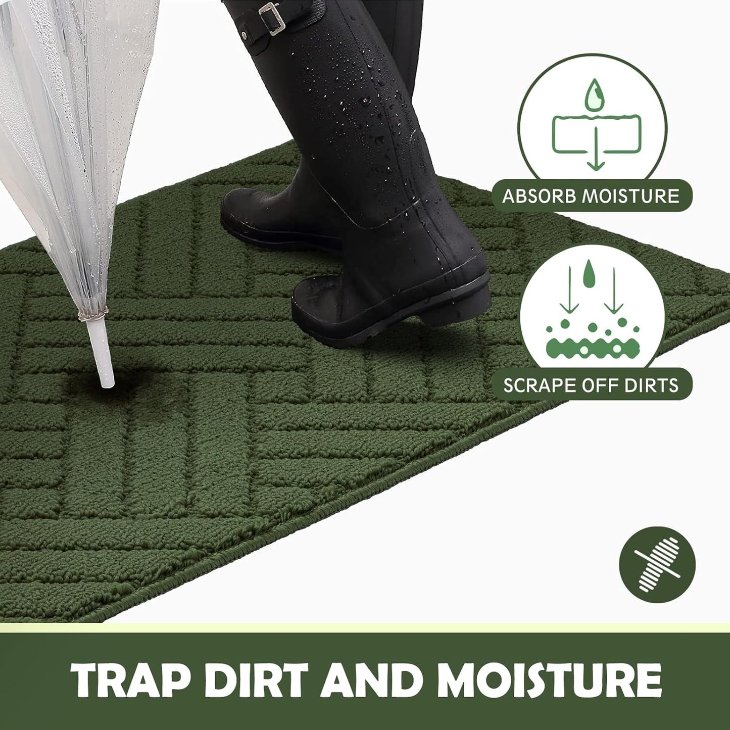 Door Mat Indoor Doormat, Entryway Rug Door Mats Non-Slip Rubber Backing,Heavy Duty Low-Profile Entrance Rugs, Absorbent Resist Dirt Doormats Floor Door mat for Entryway,Green 36"x59"