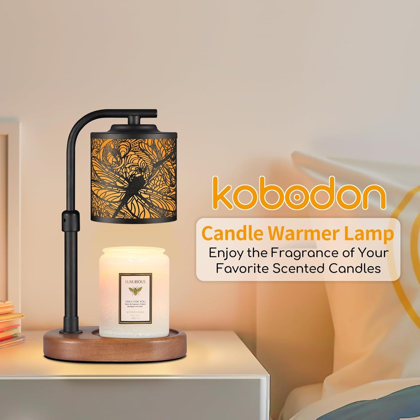 kobodon Candle Warmer Lamp with Timer, Electric Candle Lamp Warmer Birthday for Mom Women Home Bedroom Decor Wax Melt Warmer for Scented Wax with Jar Candles (Dragonfly)