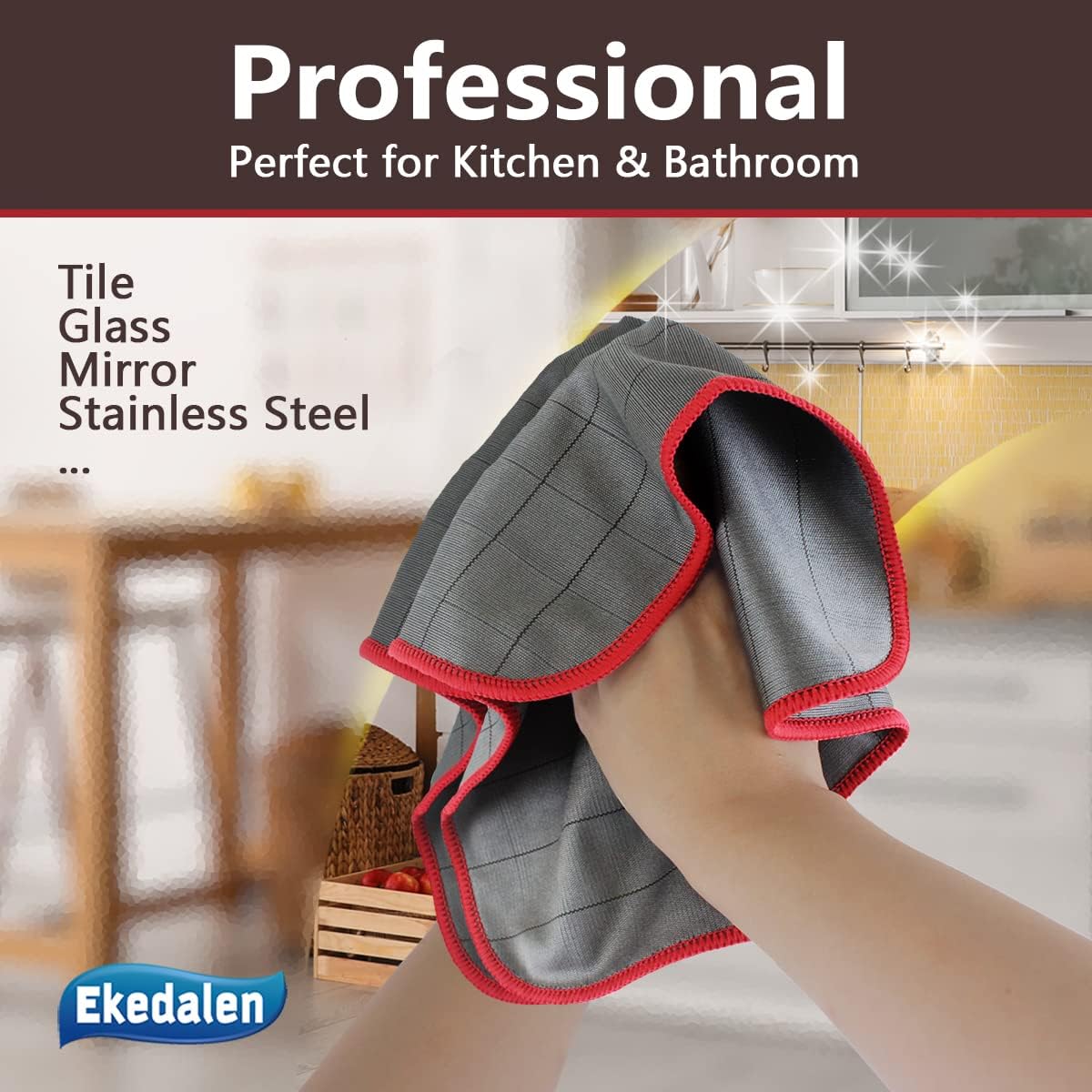 Lint Free Carbon Microfiber Cleaning Cloth Glass Window Polishing Streak Free Miracle Easy Clean Rag Reusable for Mirror Kitchen Dish Auto Detailing, Pack of 6, 12"x12", 400GSM