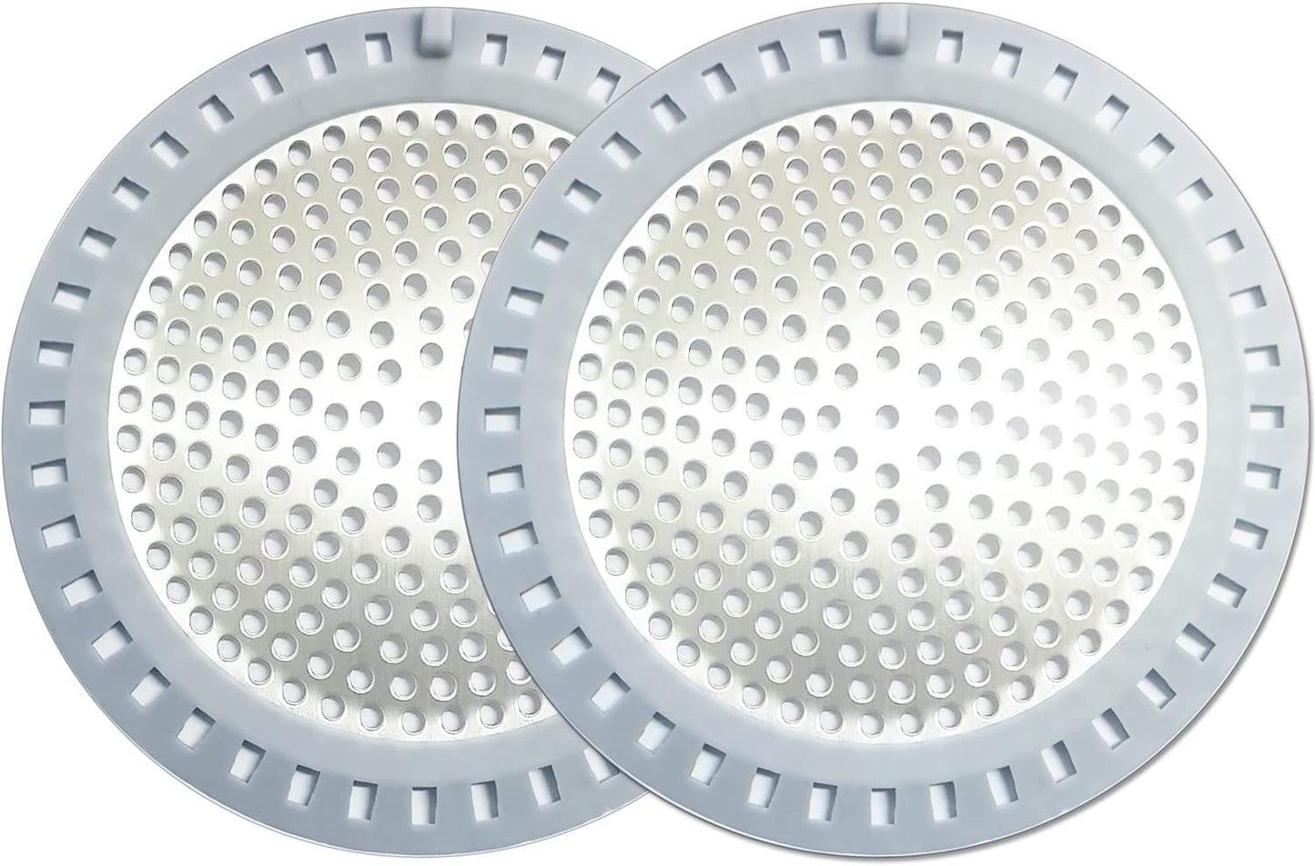 2PCS Shower Drain Hair Catcher, Shower Drain Strainer, Stainless Steel with Silicone Edging, 4.75 Inch Diameter