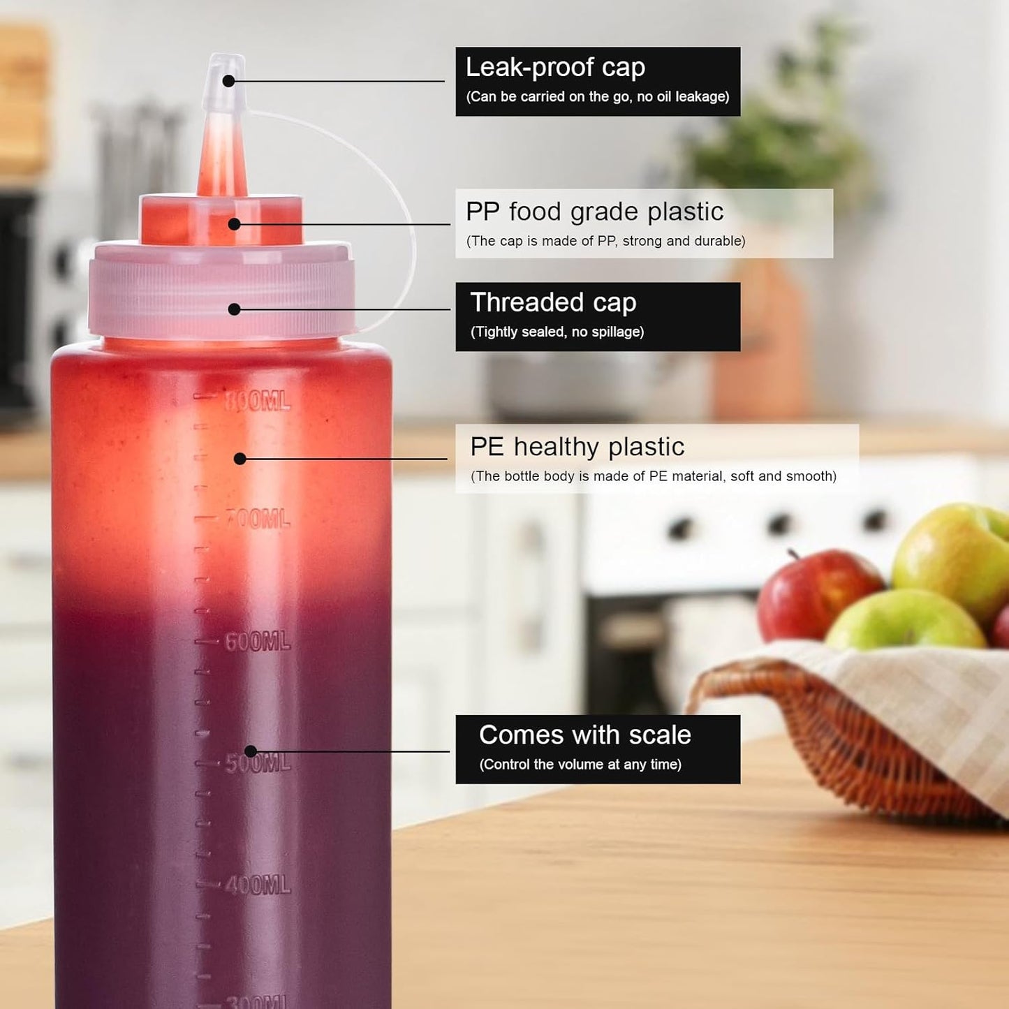 Squeeze Bottles for Sauces 2 Pack, 27 Ounce 800ml Plastic Dressing Squirt Bottles with Cap Lids, Condiment Bottle for Liquids BBQ Dressing Pancake Art Dispenser