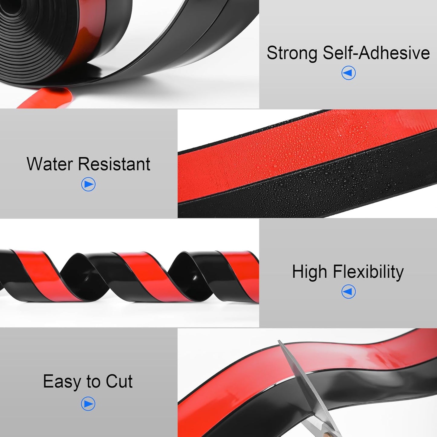 ToLanbbt Weather Stripping Silicone Door Seal Strip 2 in x 10 ft Door Draft Stopper Self Adhesive Door Draft Tape, Side & Bottom Gaps Insulation Strip for Glass Shower Door Sliding Door Window, Black