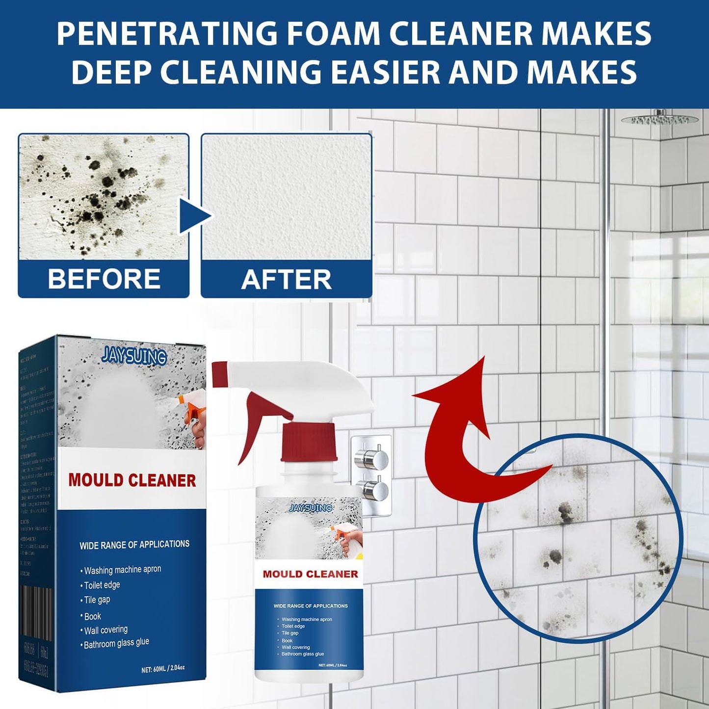 AUJ 2PCS Mould Cleaner Spray, Mould Cleaner Foam Spray, Powerful Multi-purpose Foam Cleaner, Spray Cleaner For Household Kitchen, Bathroom, Wall, Ceiling Cleaner