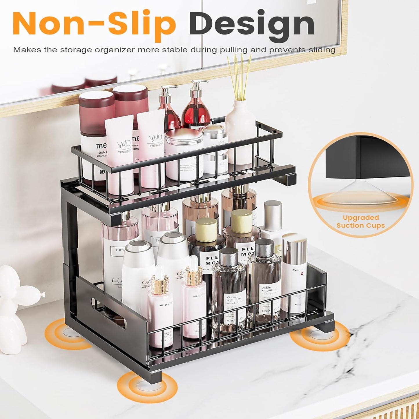 Under Sink Organizer Storage 2-Tier Heavy Duty Metal Pull Out Cabinet Organizer Slide Out Sink Shelf Organizer Height Adjustable, Multi-Purpose Storage Shelf for Kitchen Bathroom (Black, 1 Pack)