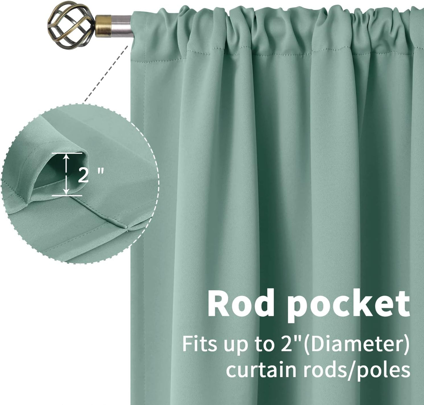 BGment Sage Green Blackout Curtains 45 Inches Long for Kitchen Window - Small Thermal Insulated Drapes with Rod Pocket Room Darkening for Cafe Bathroom, 34 x 45 Inch, 2 Panels