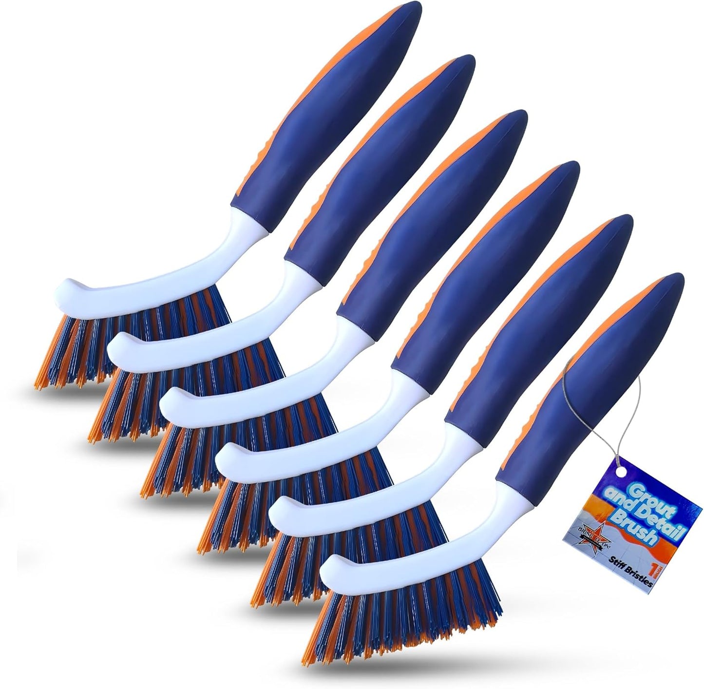 Bring It On Grout Cleaning Brush – Crevice Cleaning Brush with Stiff Nylon Bristles – 8-inch Heavy-Duty Grout and Tile Cleaner Brush – Scrubbing Brush for Corners, Bathroom, Kitchen, Tile, 6 Pack