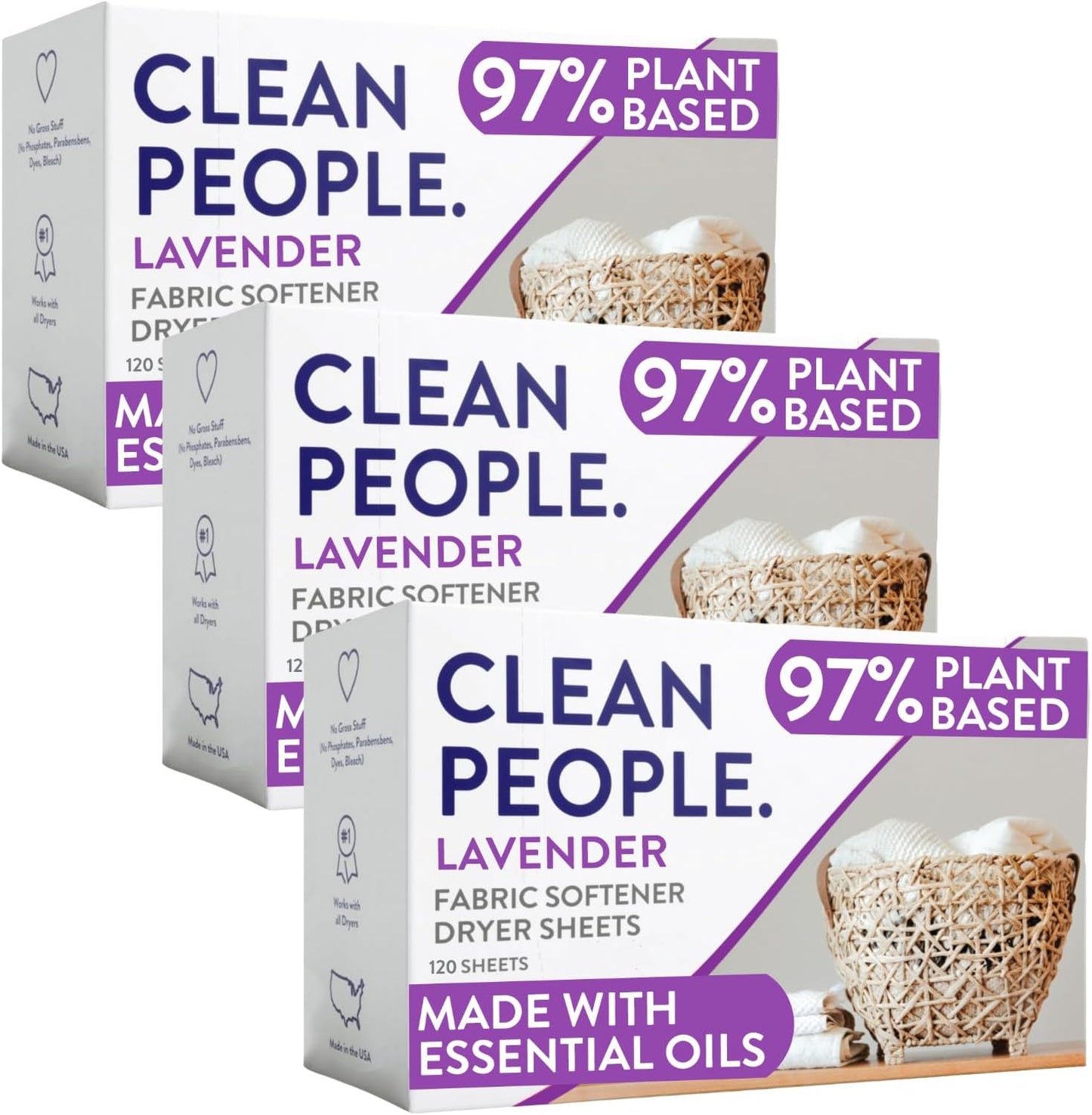 The Clean People Fabric Softener Sheets - Dryer Sheets - Softens & Removes Static Cling - Vegan Laundry Softener, Essential Oils - Lavender 360 Pack