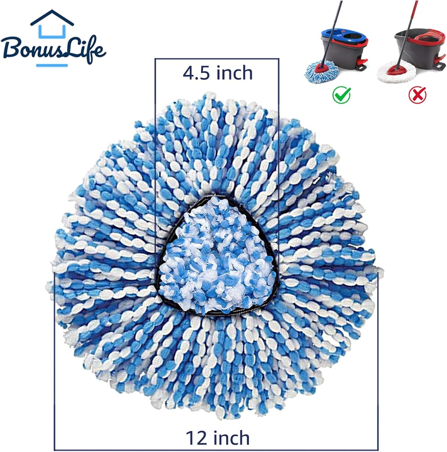 BonusLife 3-Pack Mop Head for O-Ceda RinseClean Spin Mop Refill 2-Tank System Only Easy Cleaning Microfiber Replacement