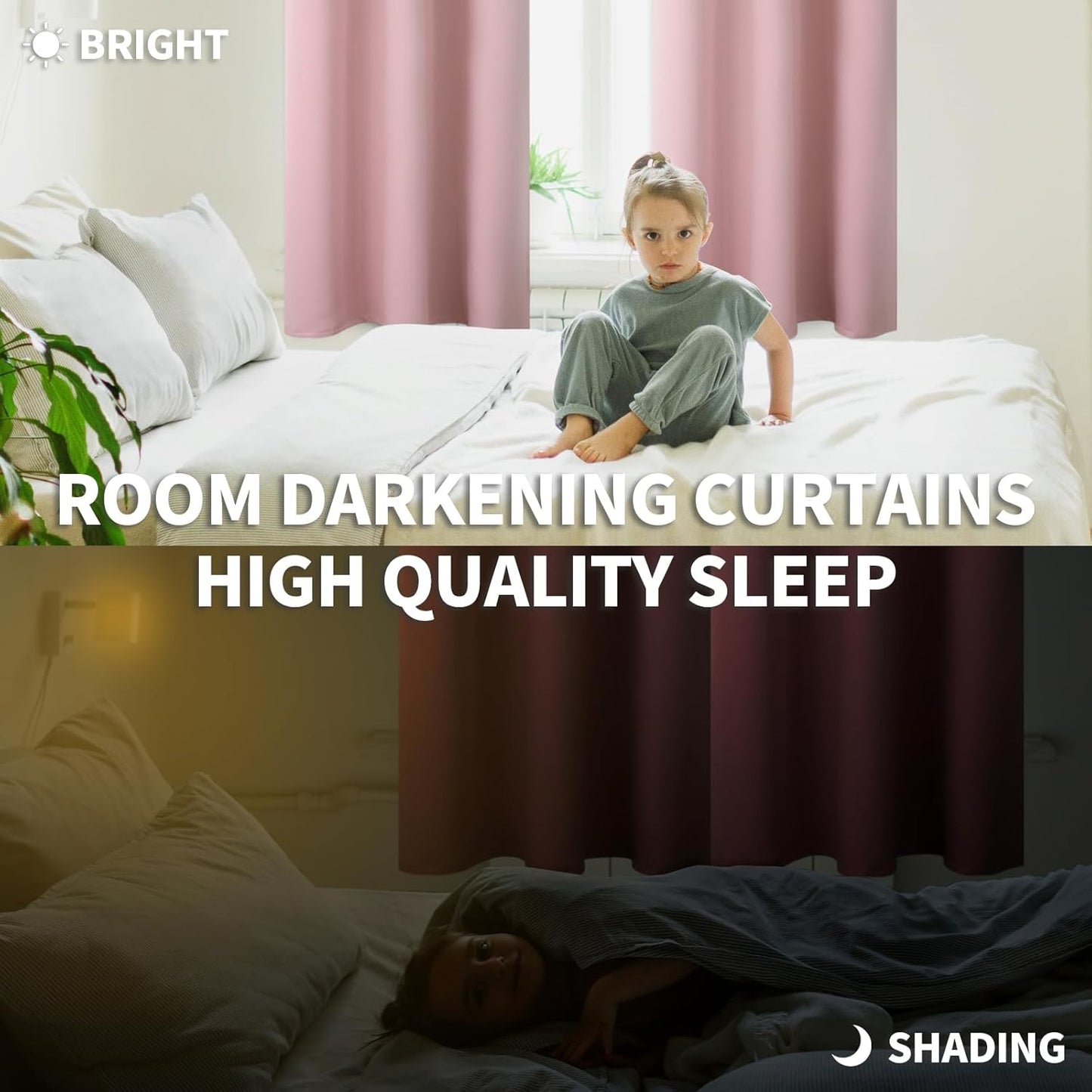 BGment Baby Pink Room Darkening Curtains 45 Inches Long for Short Window - Small Thermal Insulated with Rod Pocket Privacy for Cafe Kithchen Bathroom Girl Bedroom, 34 x 45 Inch, 2 Panels