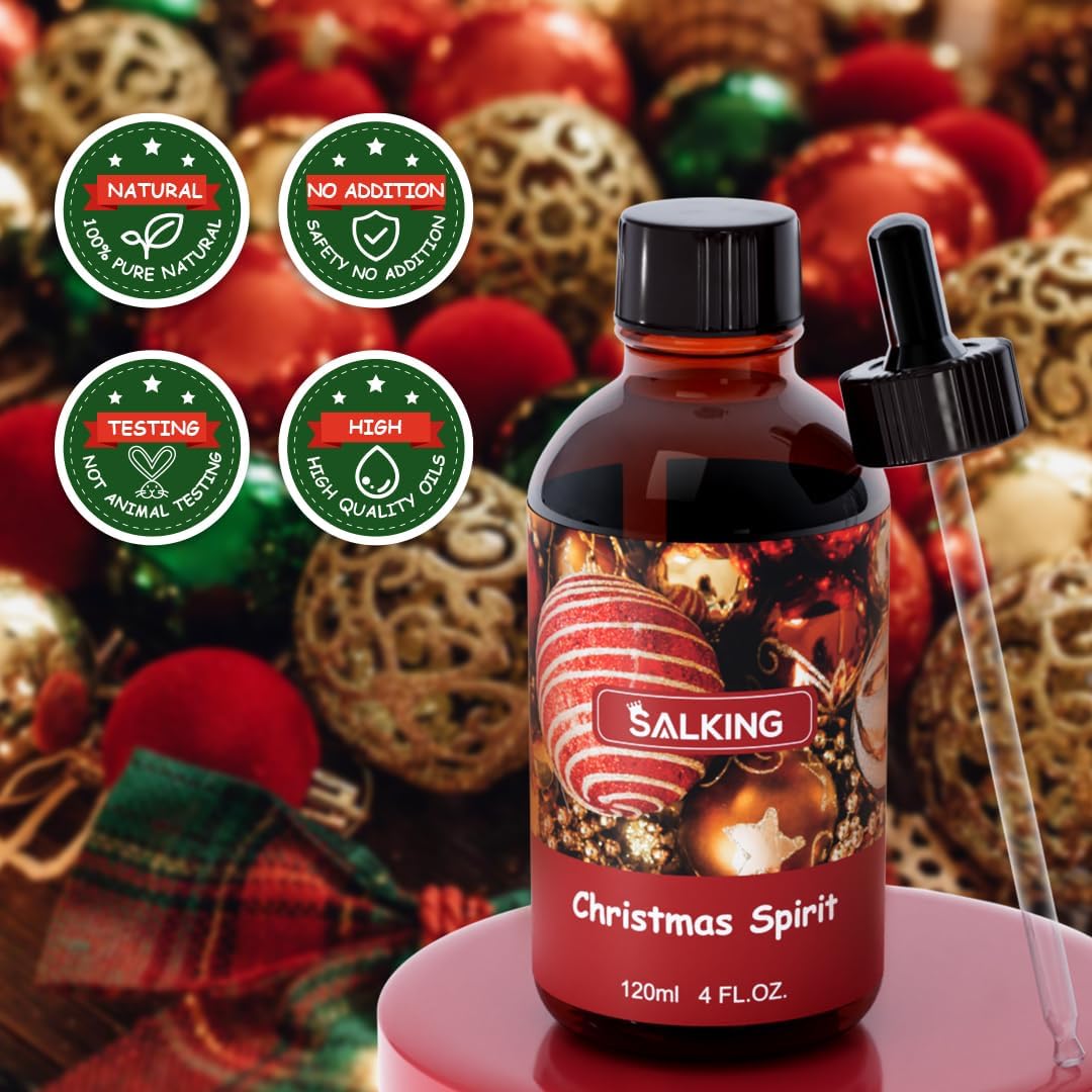 SALKING Christmas Spirit Fragrance Oil, 120ml (4 Fl Oz) Premium Essential Oils for Diffuser, Candle Scents for Candle Making, Soap Making Supplies, Diffuser Oil Scents, Holiday Gifts