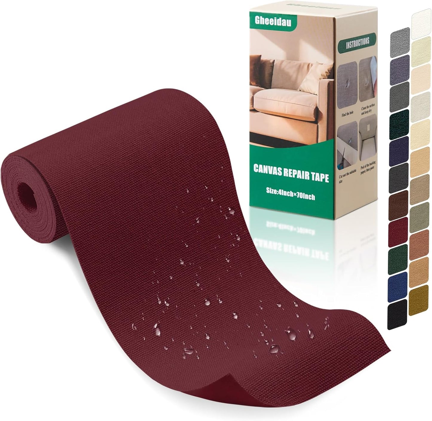 Canvas Repair Tape 4×70 Inch Waterproof Self-Adhesive Fabric Repair Patch for Repairing Boat Covers,Tents,Patio Umbrellas,Car Seats,Luggage,Sofas.(Burgundy)