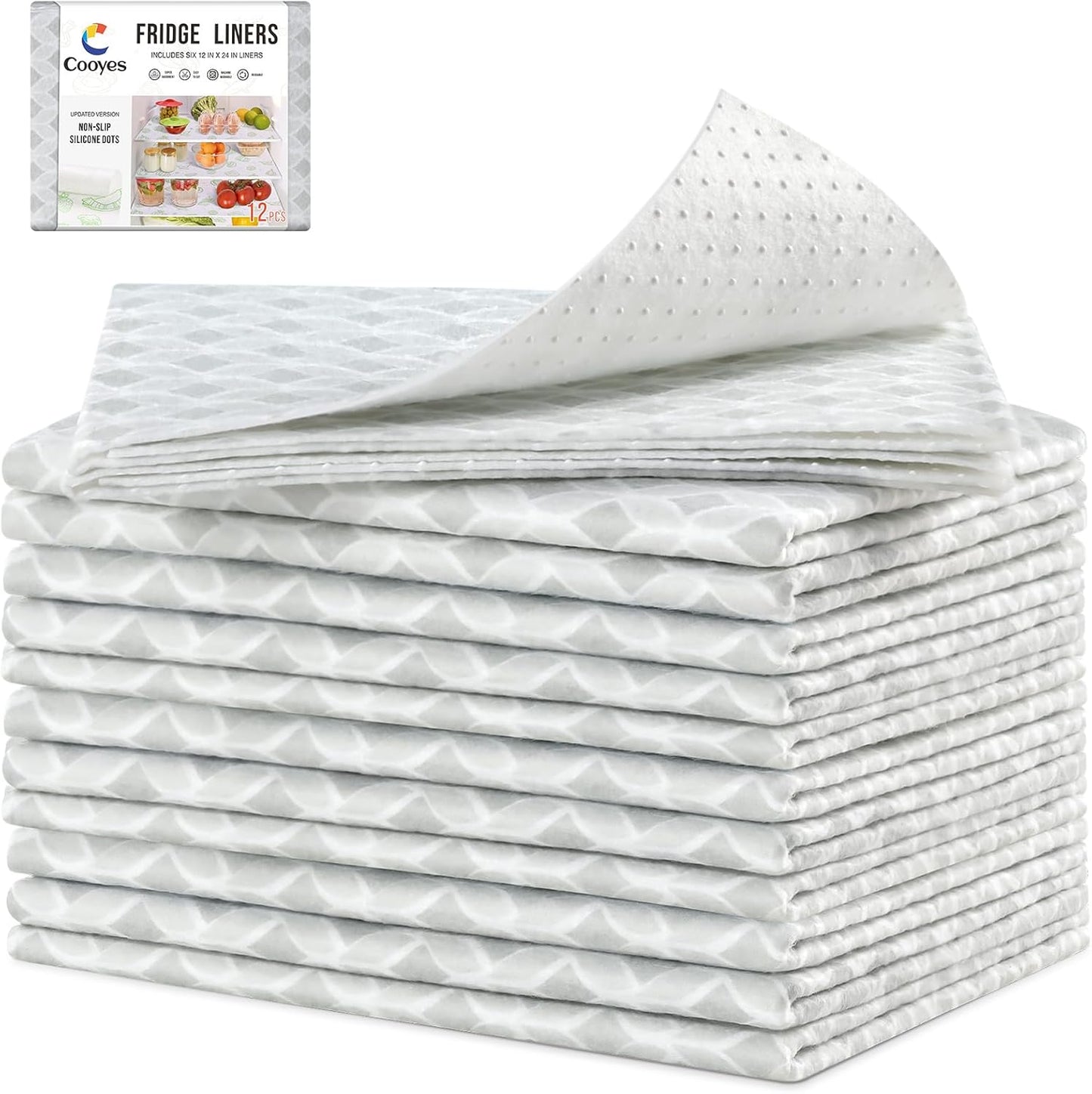 Cooyes Refrigerator Liners 17.7" x 24", Absorbent Strong Grip Fridge Liners Washable, Fridge Shelf Liner for Kitchen Cabinets, Non-Adhesive Refrigerator bin Liners and Mats