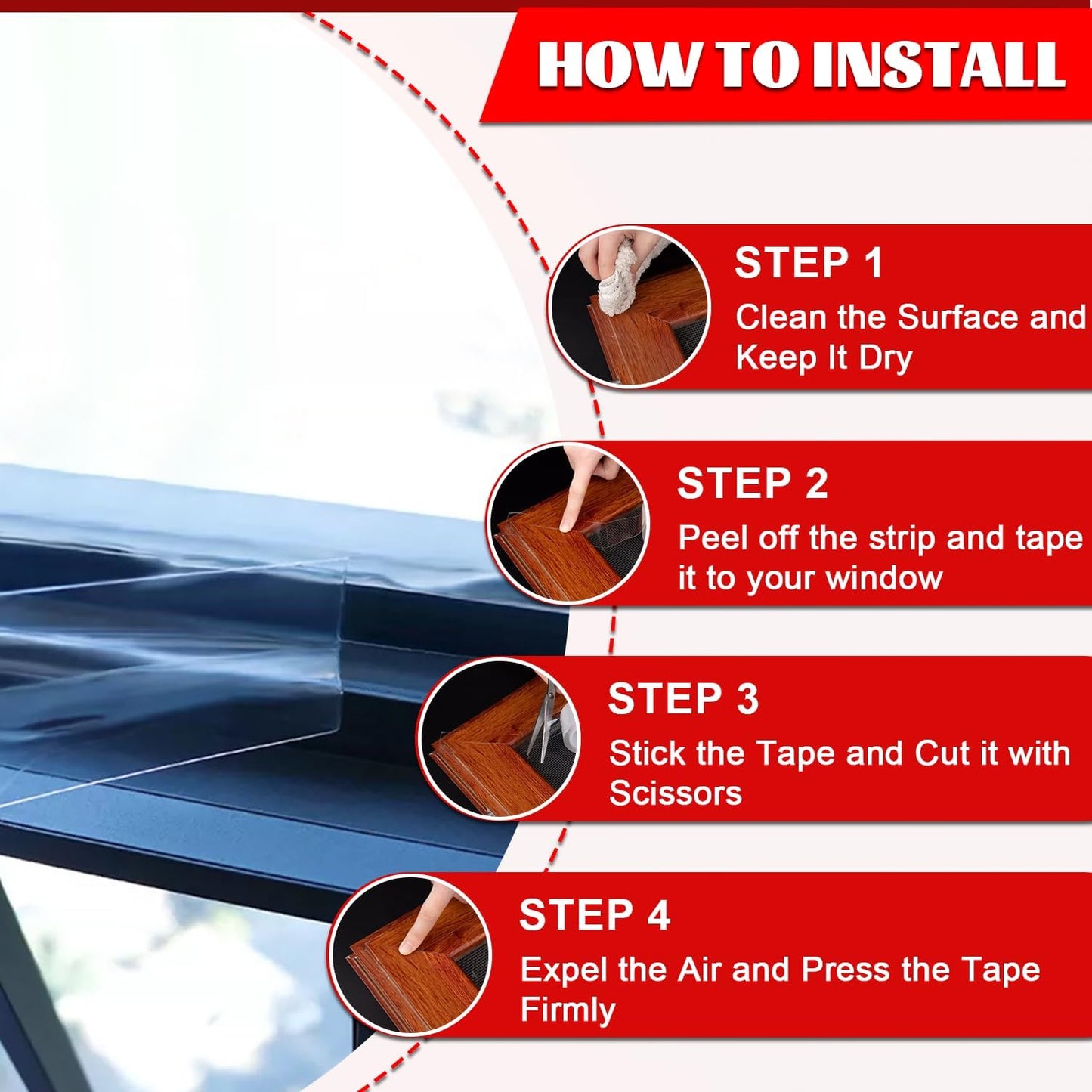 Transparent Window Weather Sealing Tape 3 Inch x 33 FT Weather Stripping Residue-Free Clear Window Insulation Caulk Tape for Shower Glass Gaps and Clear Doors Windows Windproof