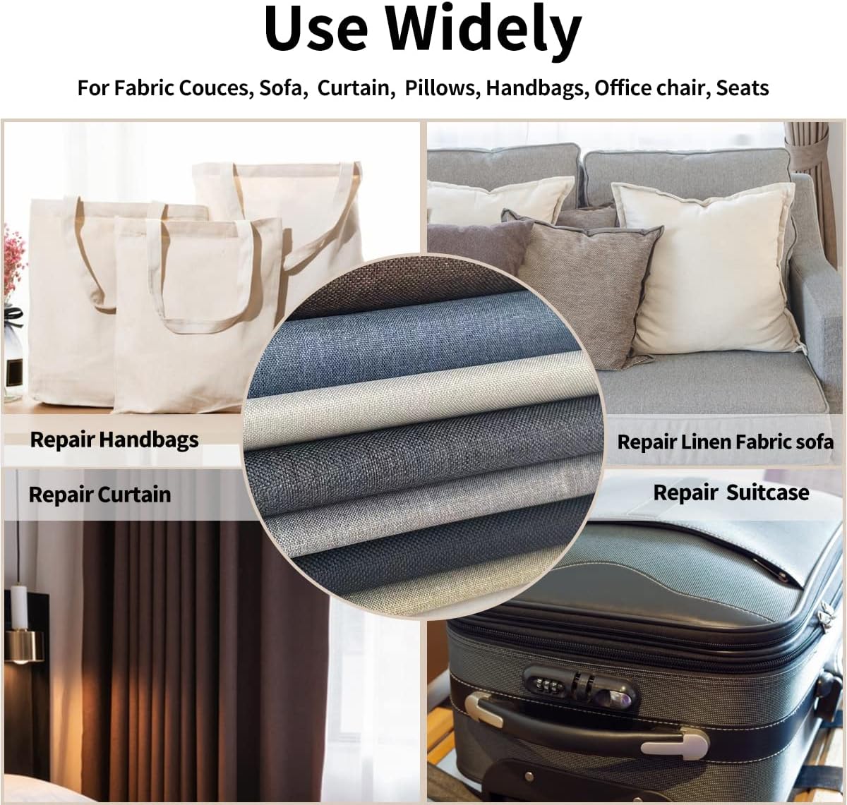 Fabric Repair Patches, 17X158 Inch Linen Repair Tape Self-Adhesive Fabric Patches Durable, DIY Large Linen Tape for Sofa, Couches, Furniture, Chair, Clothing （17X158 Inch, Blue Grey）