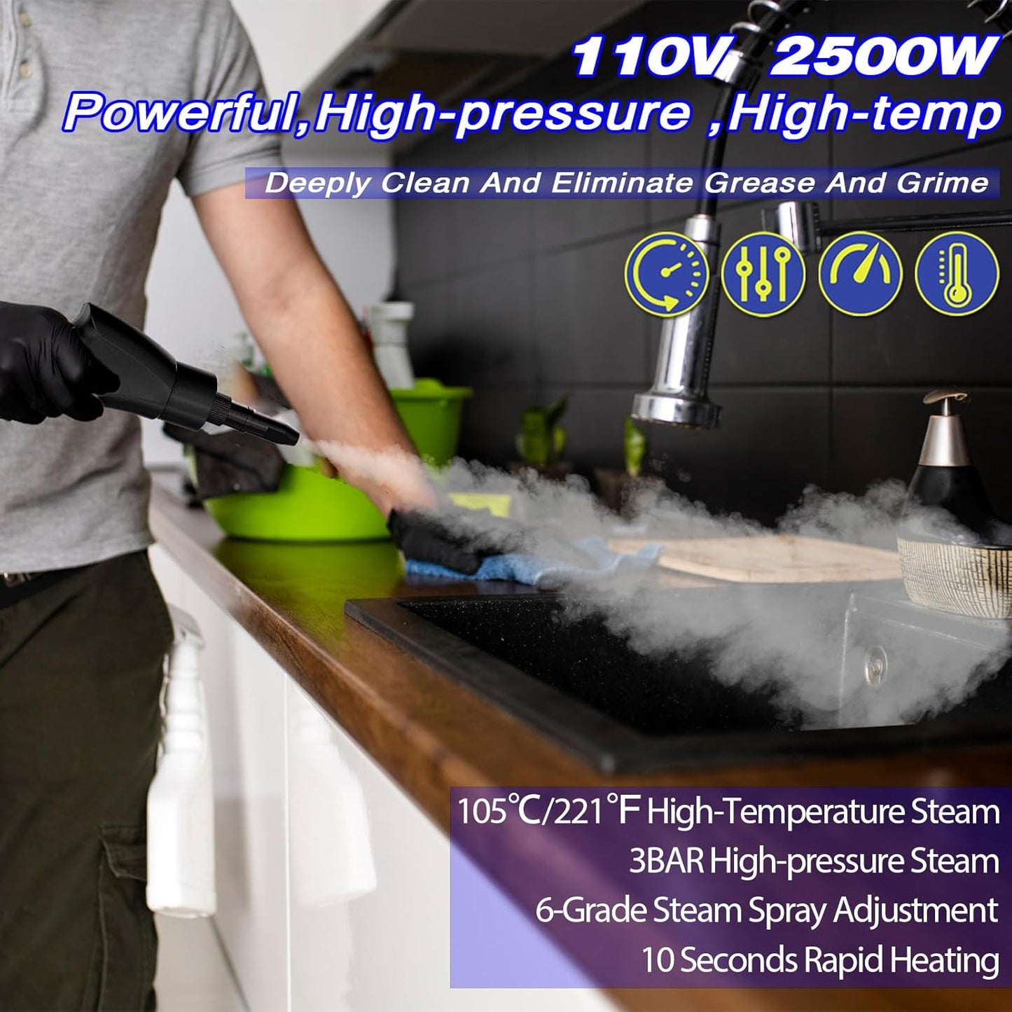 2500W Handheld Steam Cleaner,Portable Car Steamer For Auto Detailing,High-Temperature and Pressure Steam Cleaner For Home, Steam Cleaning Machine for Furniture,Kitchen,Grout,Floor,Tile (Blue)