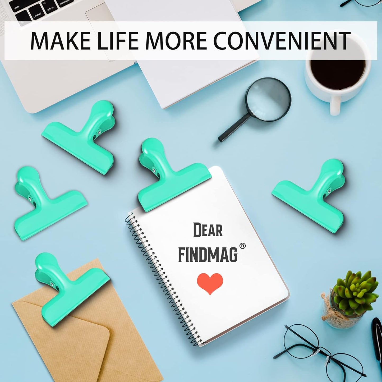 Bag Clips Heavy Duty Stainless Steel Chip Clips, Food Bags Clamp Great for Kitchen Office to Seal Coffee Bags, Paper Sheets - Pack of 8（Green）