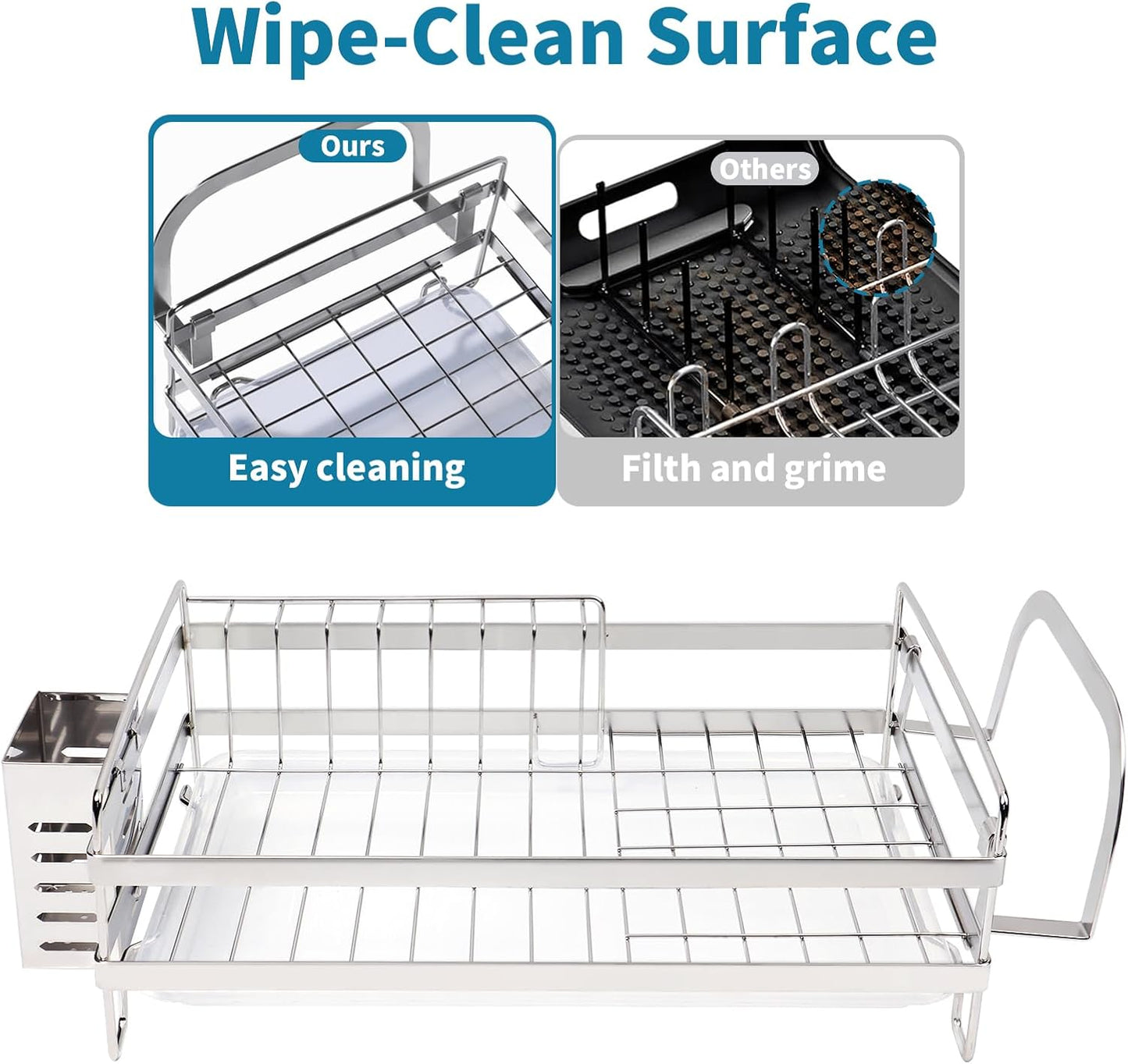Stainless Steel Dish Racks for Kitchen Counter - Large Dish Drying Rack with Pull Drain Tray, Over The Sink Dish Drainer Drying Rack for Small Spaces, Durable for Countertop Sink