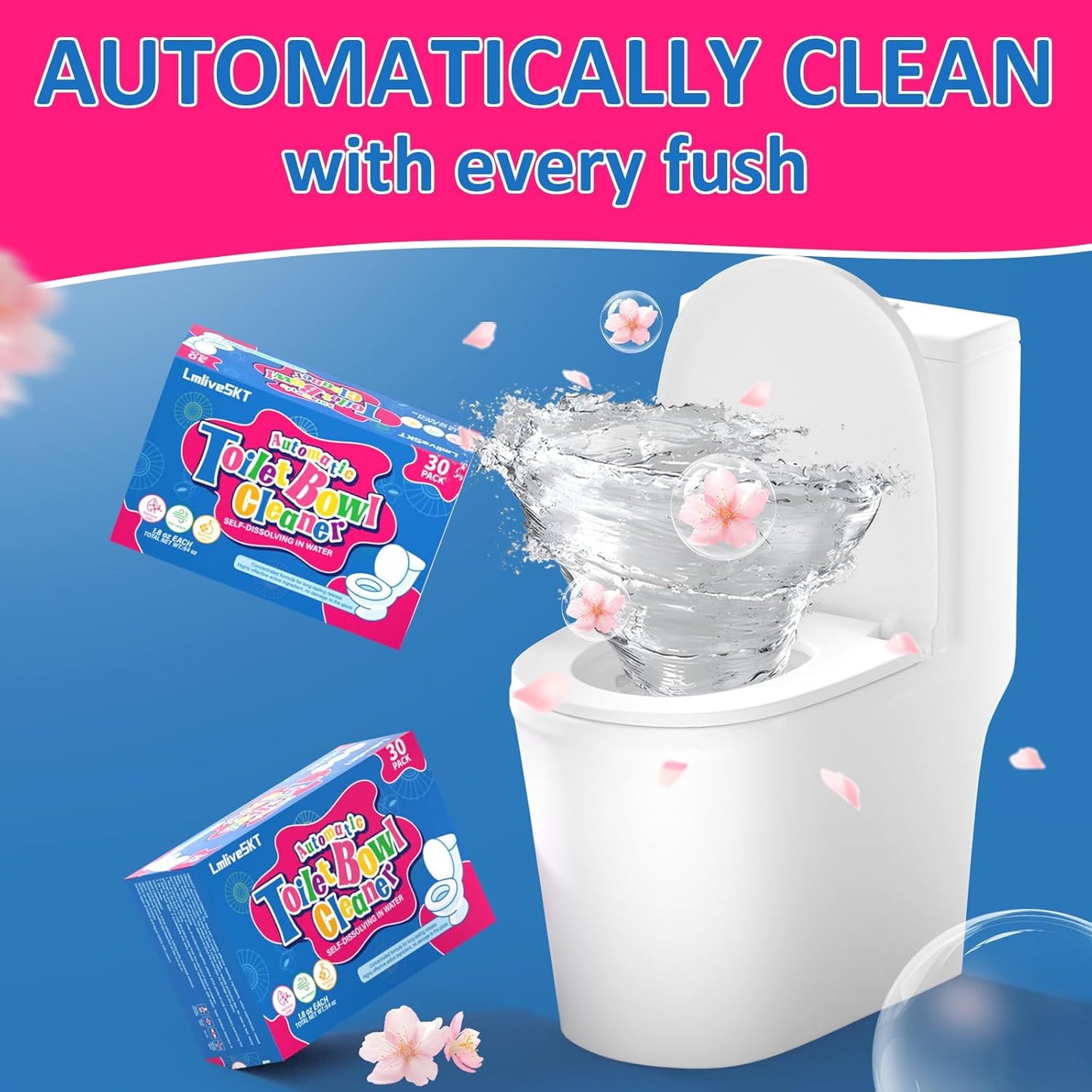 Automatic Toilet Bowl Cleaner Tablets, 30-Pack Long-Lasting Toilet Tank Cleaner for Bathroom, Blue Water Freshener, Prevents Stains & Odor, Safe for All Toilets (30, Blue and green)