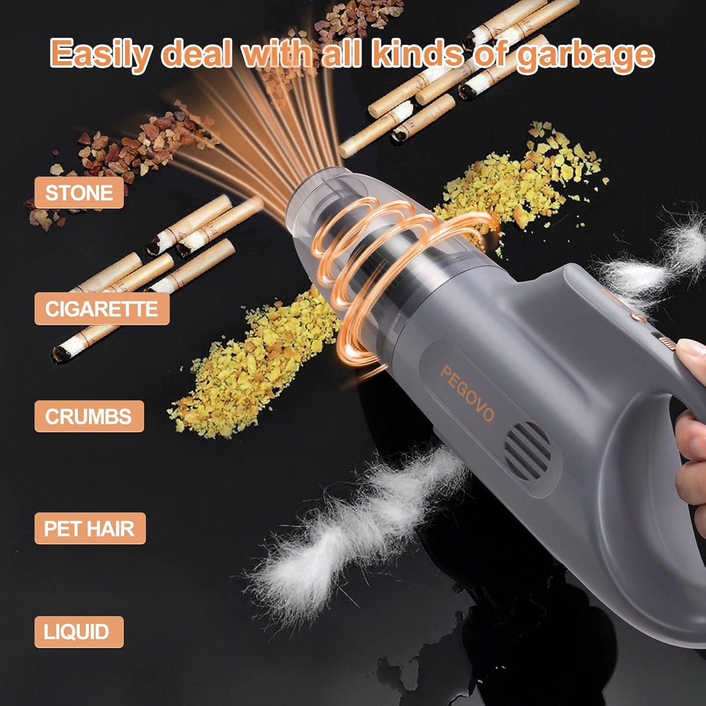 Handheld Vacuum Cordless Car Vacuum Portable, Cordless Handheld Vacuum Cleaner with Fast Charging Long Runtime Washable Filter,10KPA High Power Hand Vacuum for Home, Pet Hair(Grey)