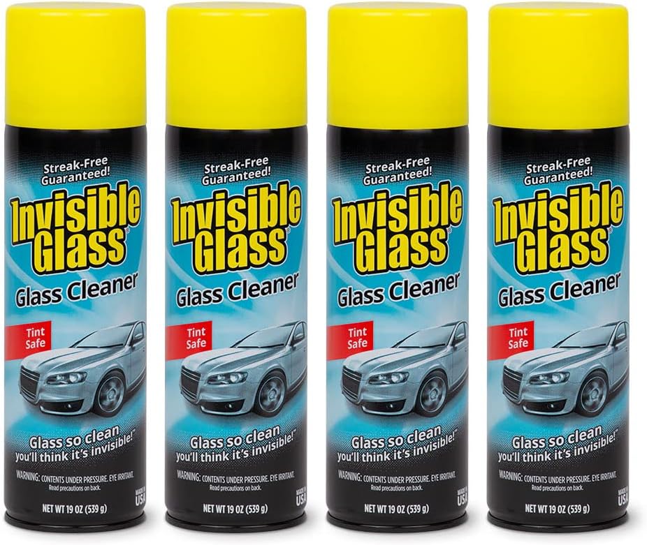 Invisible Glass 91164-4PK Premium Aerosol Glass and Window Cleaner for Auto and Home Cleans Glass, Windows, Windshields, and More, Streak-Free, Ammonia-Free, Tint-Safe, 19 oz (Pack of 4)