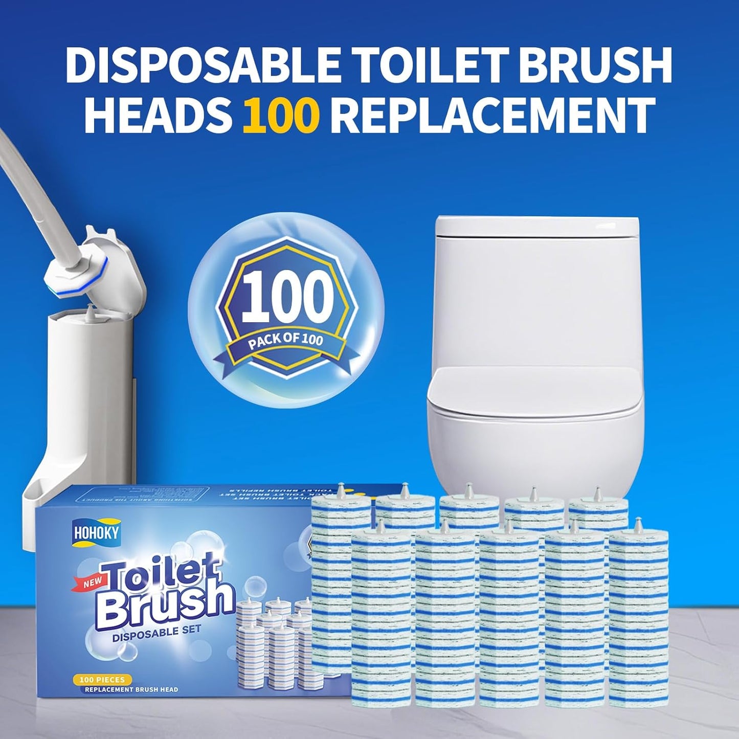 100pc Bulk Toilet Wand Refills - Disposable Toilet Brush Replacement Heads, Value Pack for Household Cleaning Bathroom cleaners Compatible Heads,washroom mats Brush Cleaning System,Clean Refill Pads.