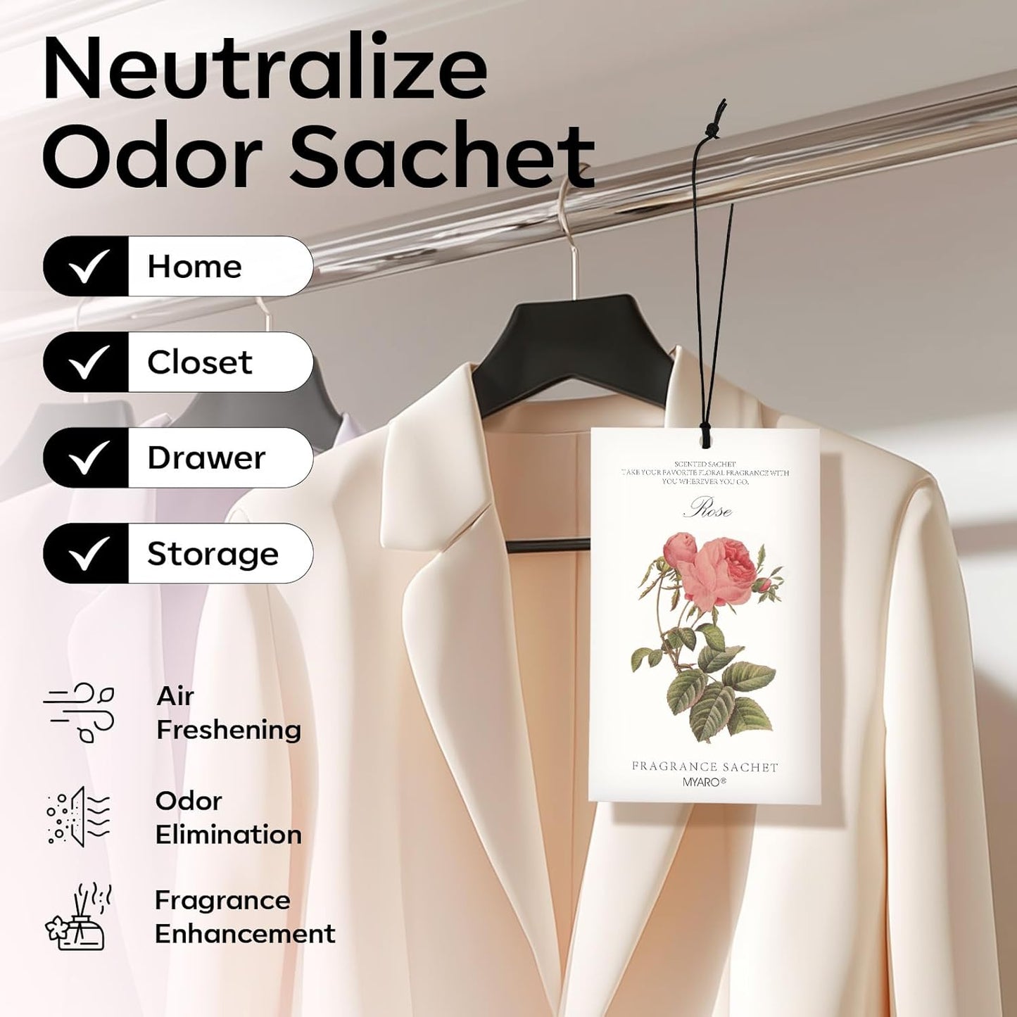 MYARO 12 Pcs Rose Sachets Deodorizer Room Air Freshener Long Lasting Home Odor Eliminating for Drawer Closet Storage