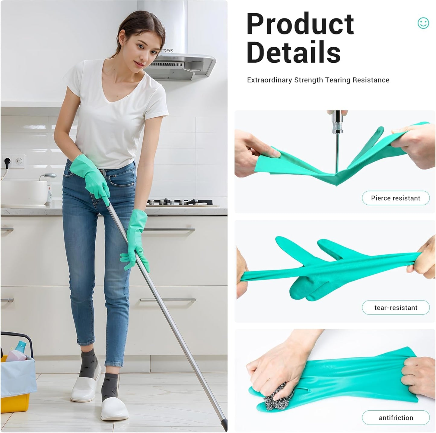 ThxToms Chemical Resistant Nitrile Gloves, Resist Household Acid, Alkali, Solvent and Oil, Latex Rubber Free, 1 Pair Large