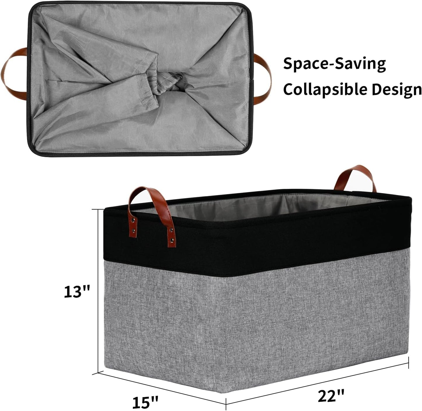 DULLEMELO Extra Large Canvas Fabric Storage Basket, 70L Foldable Closet Storage Bin with Handles, 22" Large Blanket Basket Living Room for Storage Toys, Pillows, Clothes, Books (Black&Grey)