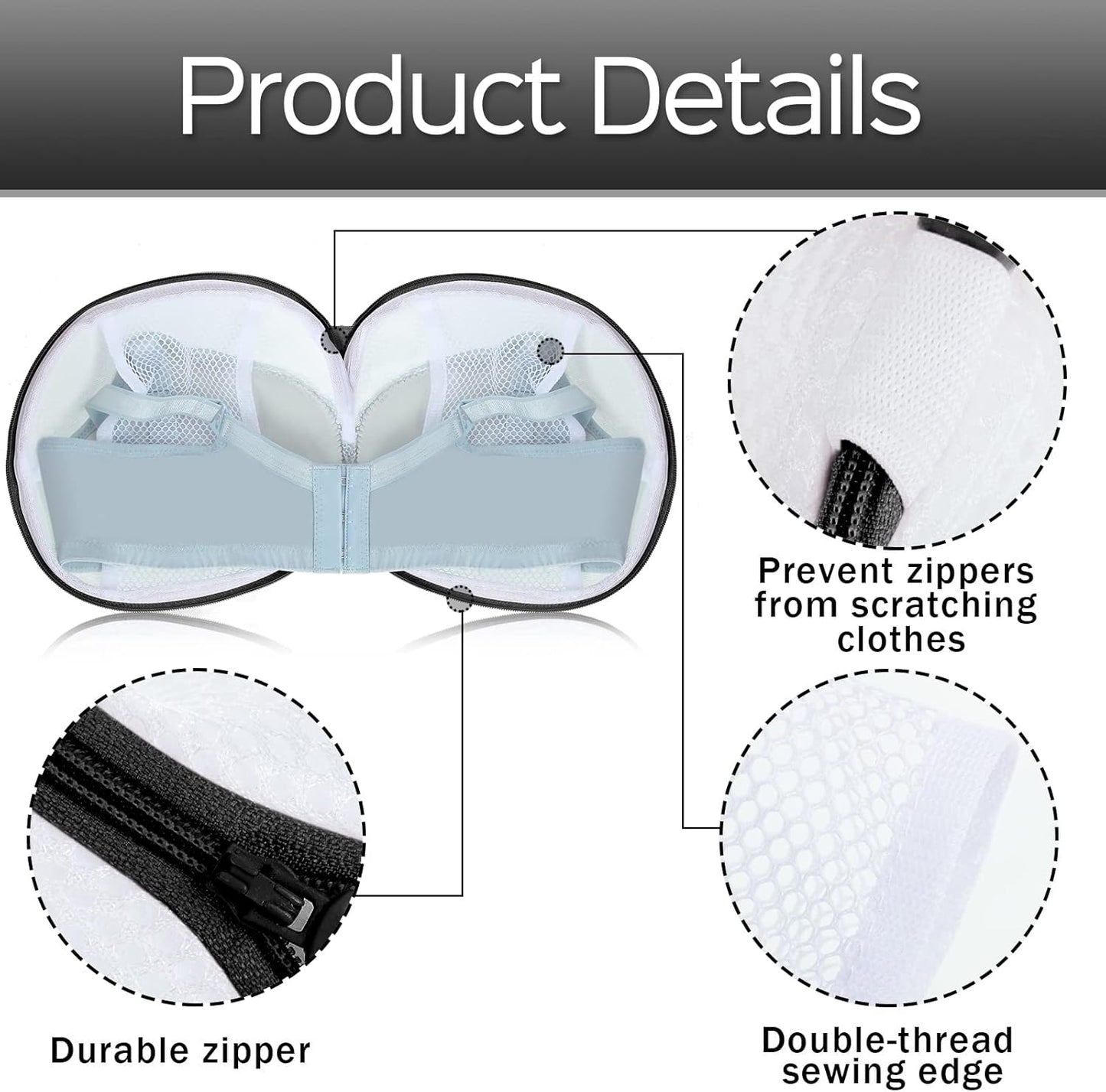 Shappy 6 Pieces Bra Washing Bag for Laundry Mesh Wash Lingerie Underwear Brassiere Washing Bags with Zipper for Women Laundry Storage(7.87 Inch,Black)