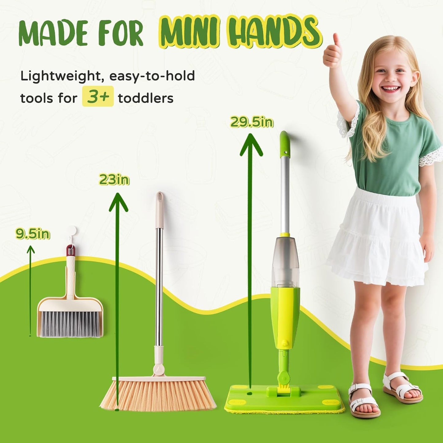 Kids Cleaning Toy Set,Mini Spray Mop Montessori Toys Pretend Play Cleaning Tool for Toddlers with Spray Mop & Kids Broom Dustpan Set Cleaning Toys Gift for Toddlers Girls Boys Age 3+