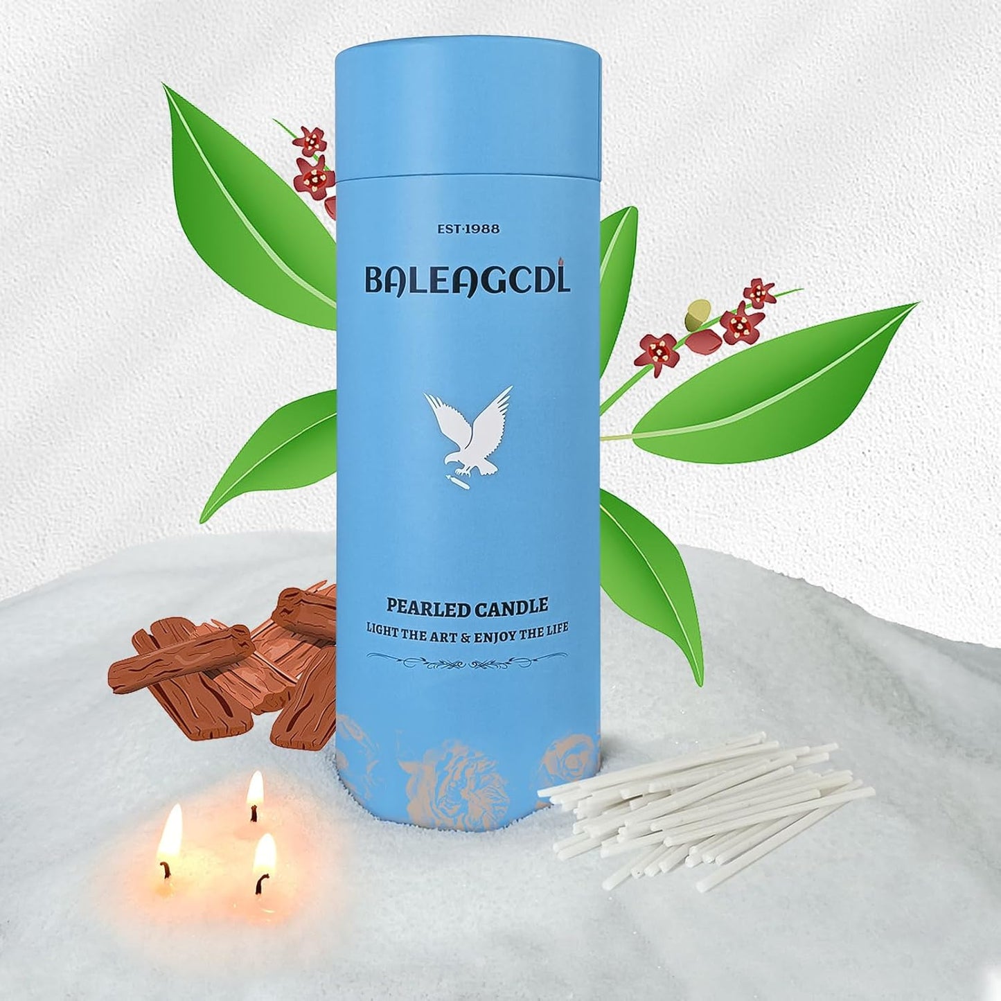 Sandalwood Scented White Pearled Candle 18oz Luxury Sand Candle Granulated Wax - 30 Cotton Wicks – Wax for Candle Making Decorative Candles Smooth and Clean Burning Lasts up to 120 Hours