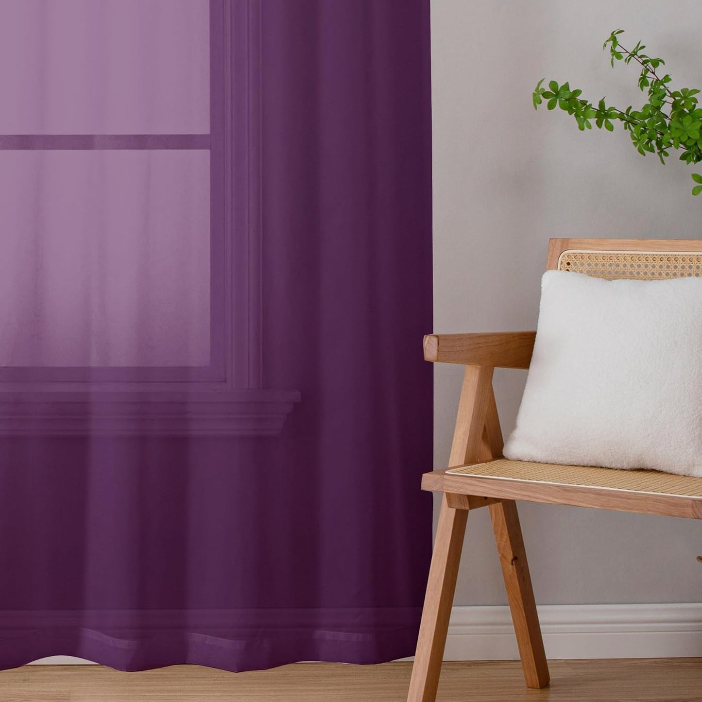 Chyhomenyc Plum Sheer Curtains 96 inches Long 2 Panels, Light Filtering Soft Airy Solid Elegant Voile Window Treatment Drapes for Bedroom Living Room Wedding Party Decor, 42 Wx96 L, 8FT L